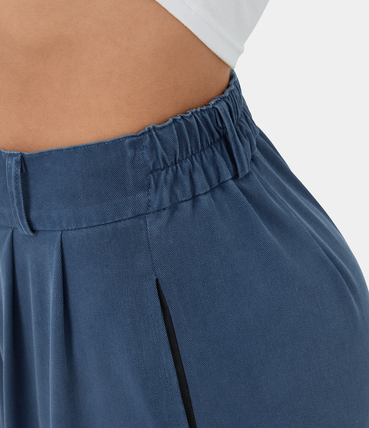 Women's High Waisted Button Zipper Plicated Side Pocket Split Hem