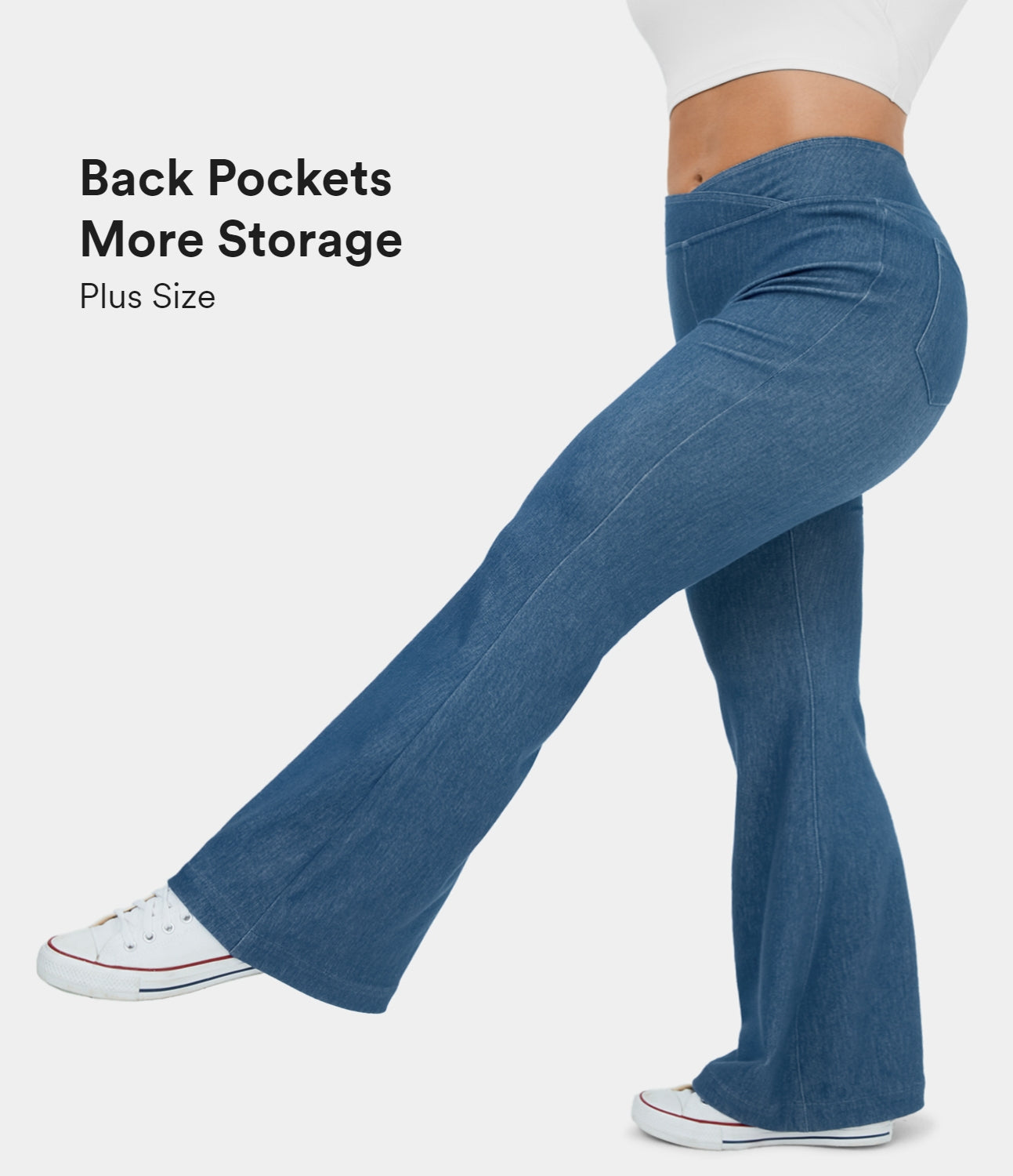 HalaraMagic™ High Waisted Crossover Back Pocket Stretchy Knit Plus Size  Casual Flare Jeans, HALARA