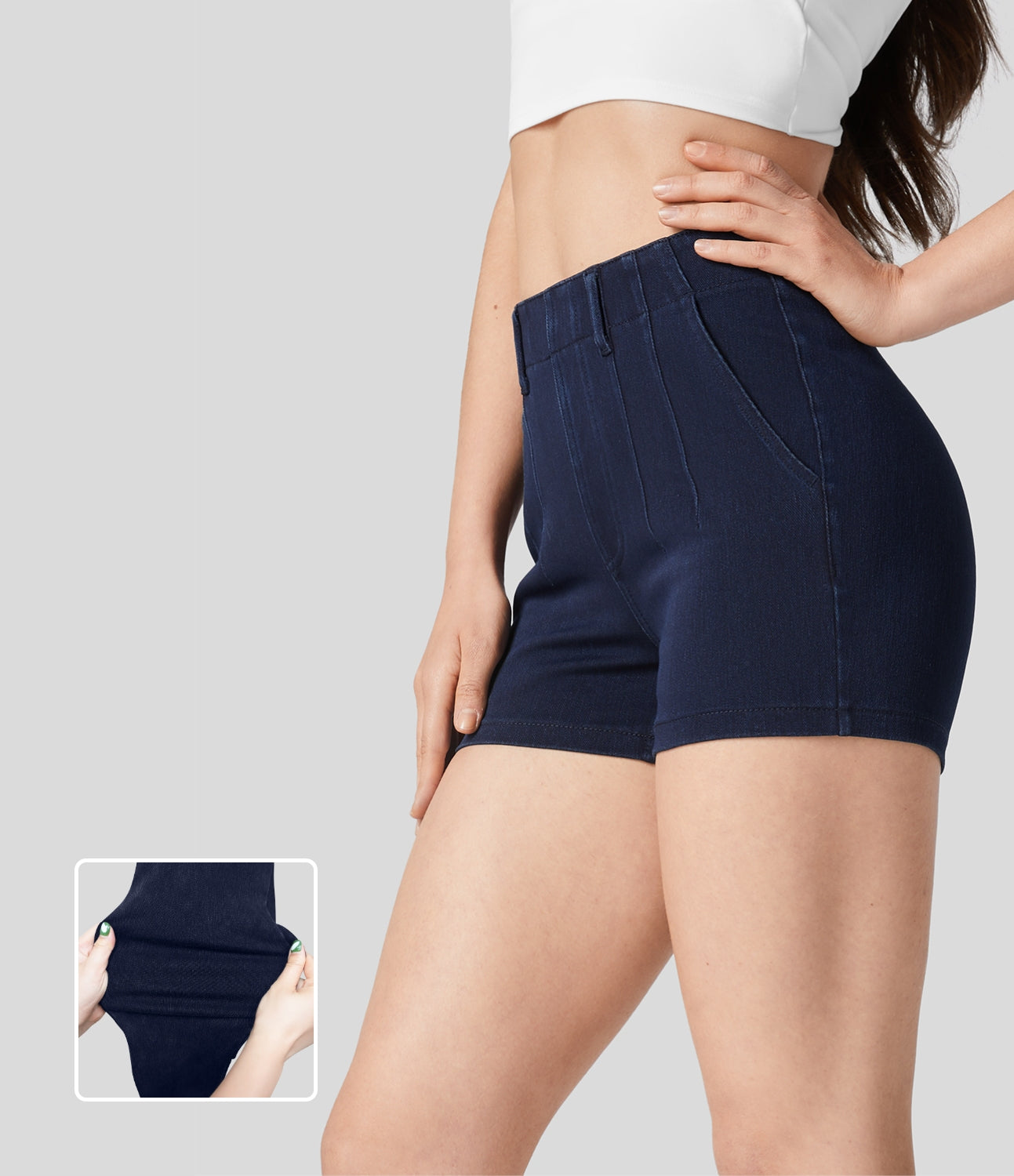 

Halara HalaraMagicв„ў Mid Rise Side Pocket Stretchy Knit Denim Casual Shorts 3'' - Dirty Grey Black Denim