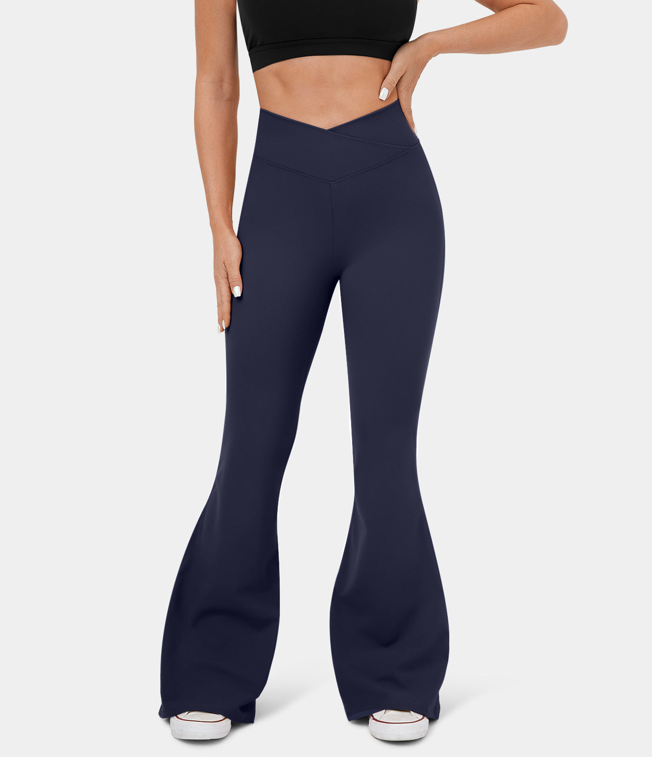 

Halara Softlyzeroв„ў Plush High Waisted Crossover Back Pocket Ruched Butt Lifting Super Flare Yoga Leggings - Midnight Blue -  gym leggings
