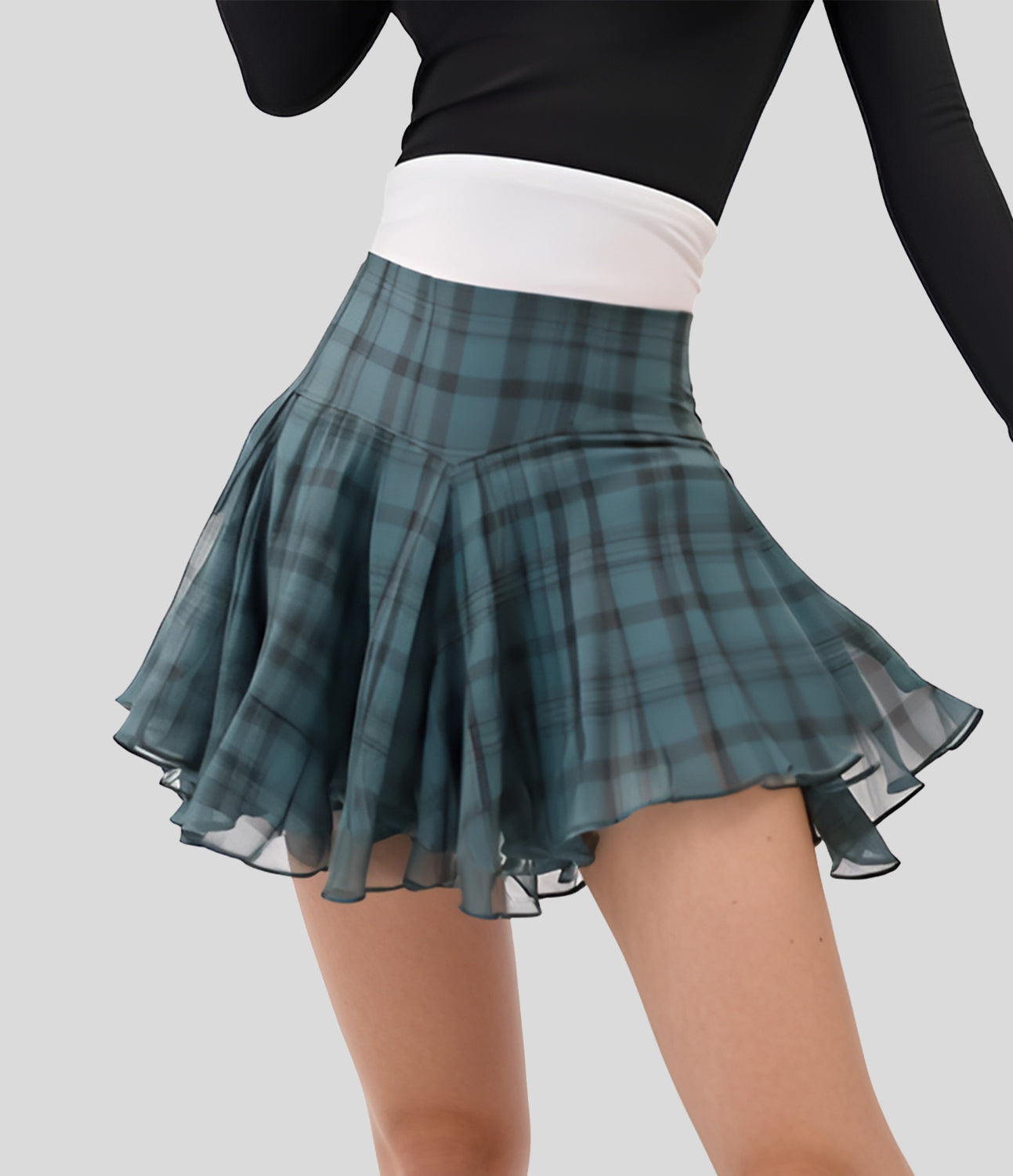 

Halara High Waisted Contrast Mesh 2-in-1 Side Pocket Plaid Flowy Mini Flare Yoga Skirt - Black Grey Gingham -  midi skirt a line skirt