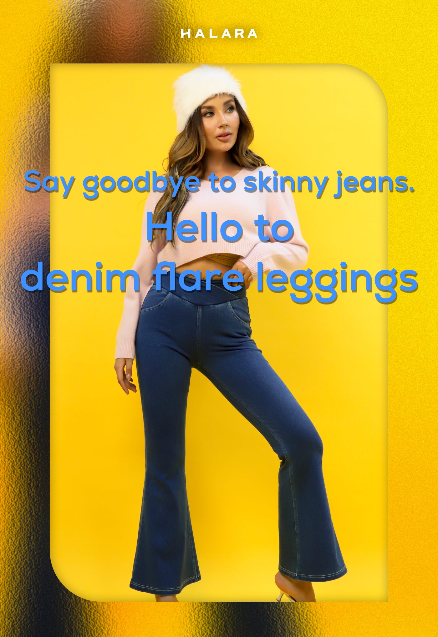 Say goodbye to skinny jeans. Hello to denim flare leggings