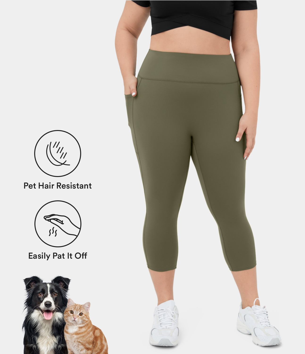 

Halara PatitoffВ® Pet Hair Resistant High Waisted Side Pocket Plus Size Capri Yoga Leggings - Burnt Olive