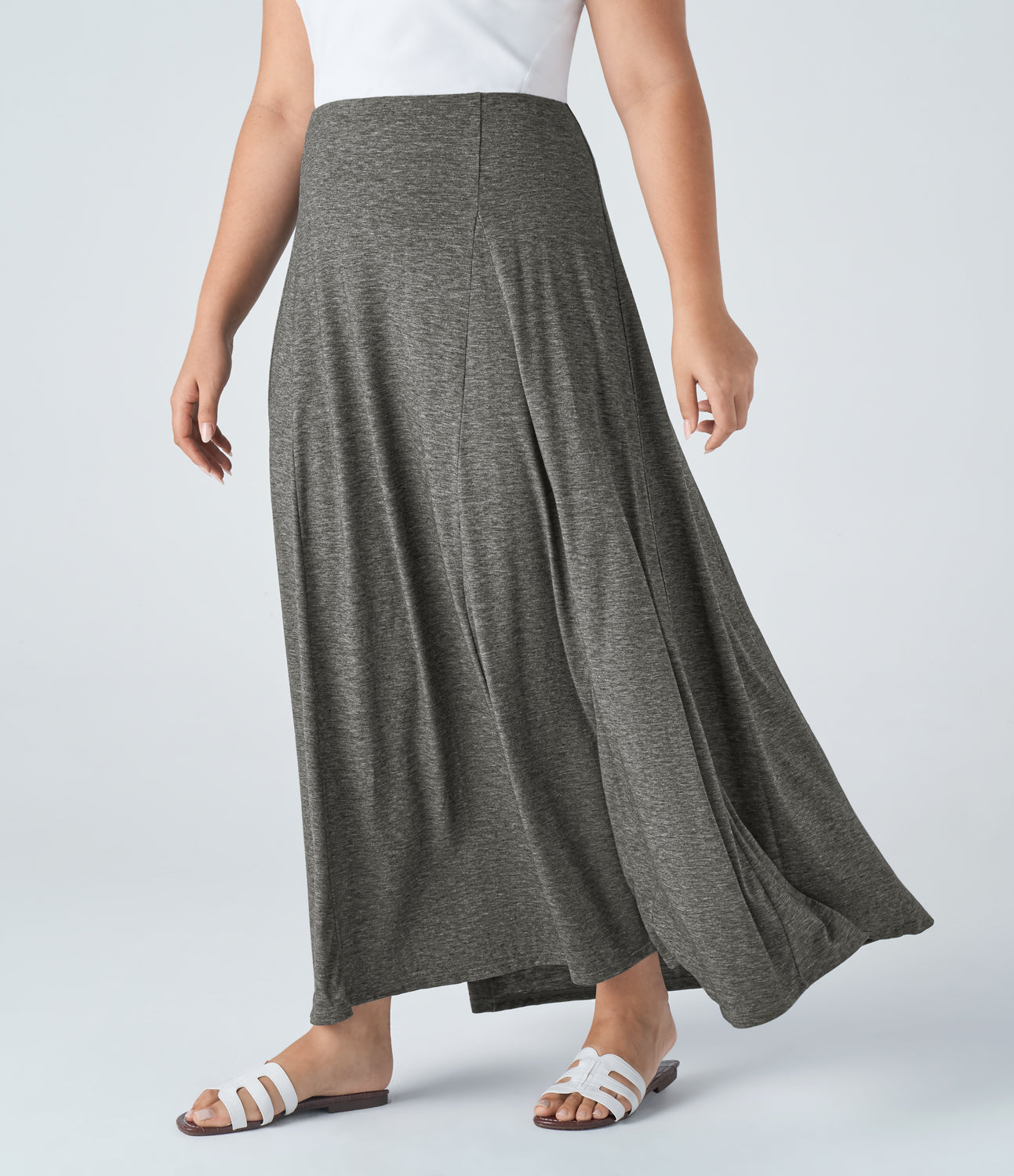 

Halara High Waisted Side Zipper Maxi Flare Casual Plus Size Skirt - Darl Gray Floral Yarn