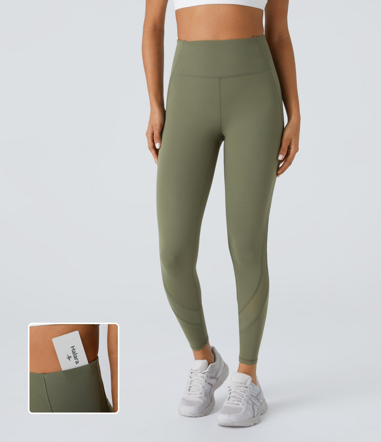 

Halara UltraSculptв„ў High Waisted Side Pocket Contrast Mesh Yoga 7/8 Leggings - Grass Grey Green -  gym leggings leggings with pockets