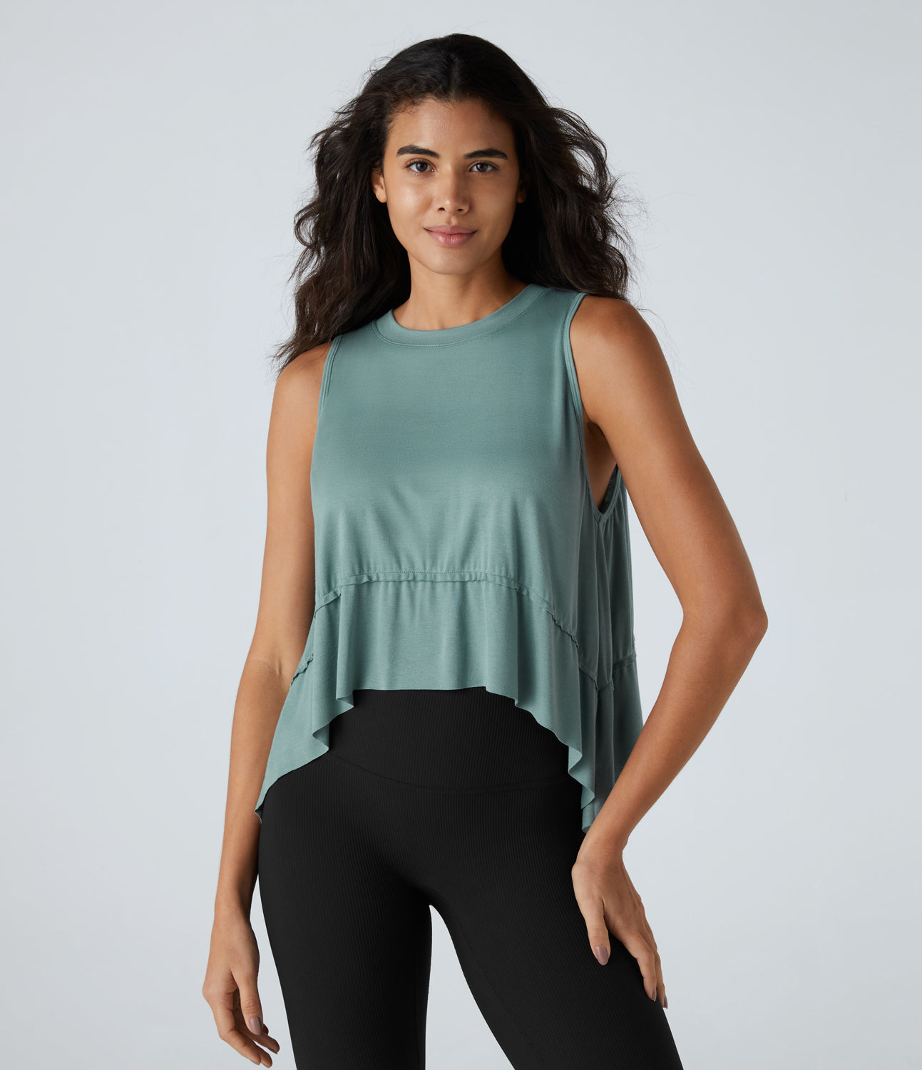 

Halara Ribbed High Low Raw Hem Split Resort Tank Top Tank Top - Clear Green -  golf tops halter top tunic tops sleeveless tops backless top