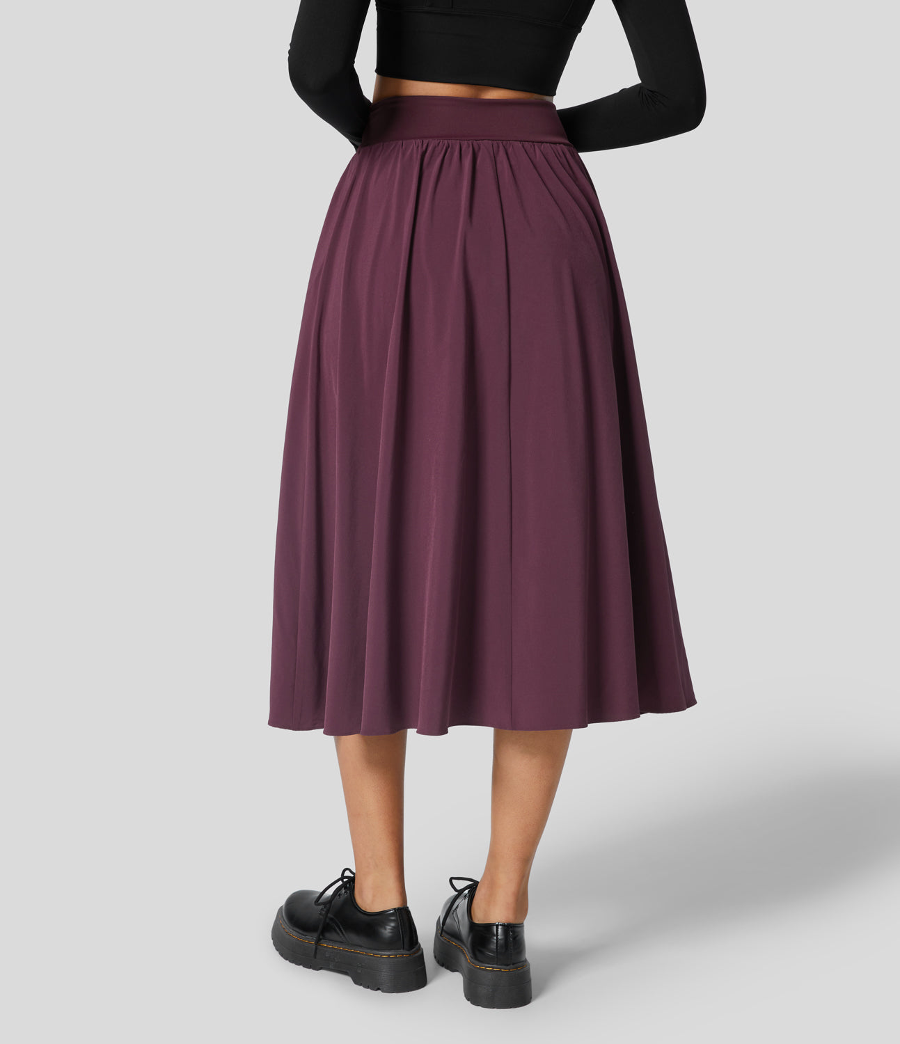 

Halara Breezefulв„ў Crossover High Waisted Side Pocket 2-in-1 Midi Quick Dry Casual Flare Skirt - Amaranth