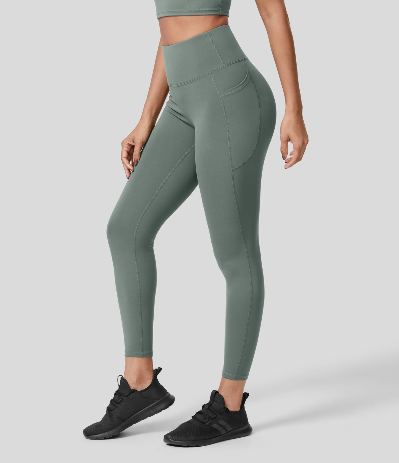 

Halara PatitoffВ® 2.0 Pet Hair Resistant High Waisted Side Pocket Yoga Leggings - Washington Gray Green -  gym leggings