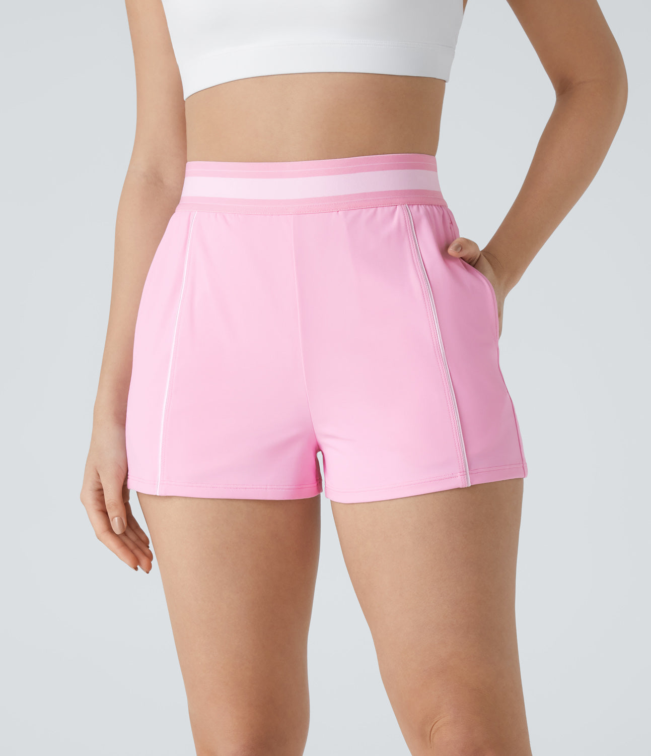 

Halara Softlyzeroв„ў Airy High Waisted Side Pocket Color Block Cool Touch Workout Shorts-UPF50+ Gym Short - Nosegay -  booty shorts