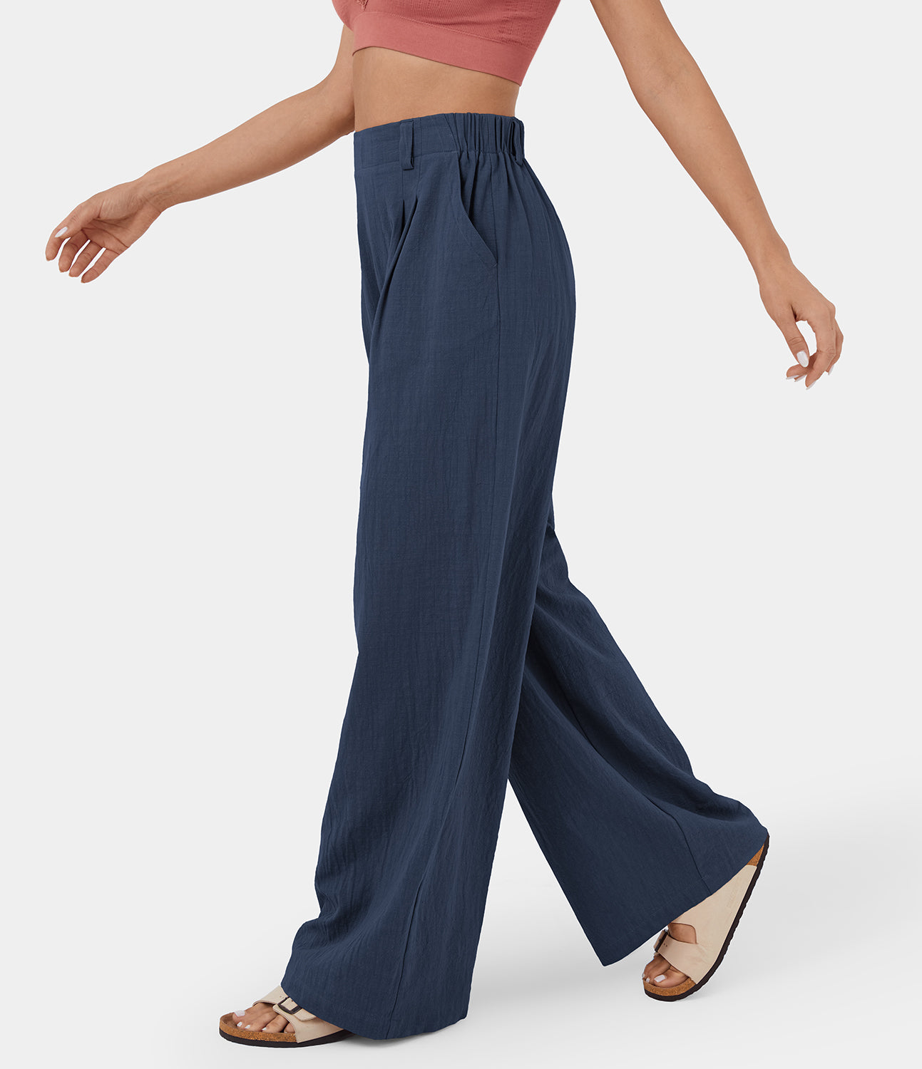 30% Discount! Halara High Waisted Plicated Side Pocket Wide Leg Flowy  Palazzo Casual Cotton Pants - Insignia Blue - M(regular) sweatpants jogger  pants Halara. Global