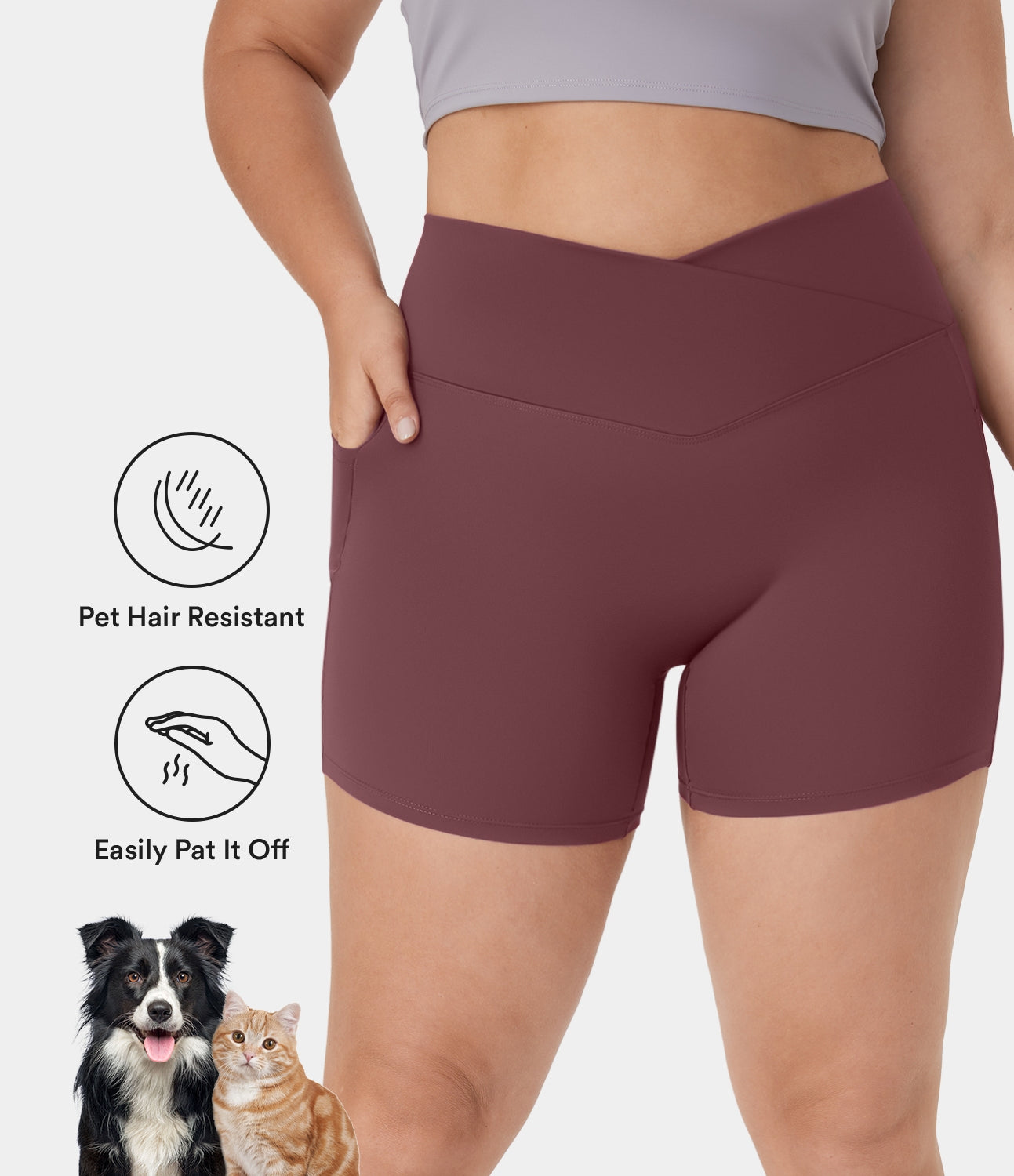 

Halara PatitoffВ® Pet Hair Resistant Crossover Side Pocket Plus Size Biker Shorts 5" - Black