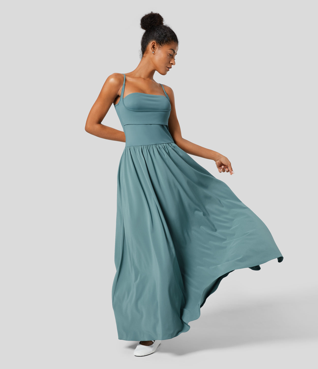 

Halara Breezefulв„ў Backless Side Pocket Plicated Flowy Flare Maxi Quick Dry Casual Slip Dress Casual Dress - Stone Blue -  slip dress