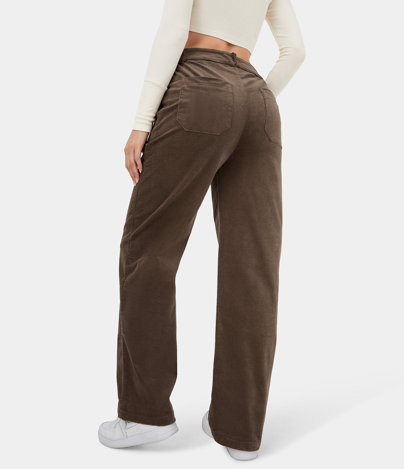 

Halara Mid Rise Button Zipper Side Pocket Corduroy Straight Leg Casual Pants - Cocoa -  sweatpants jogger pants stacked sweatpants