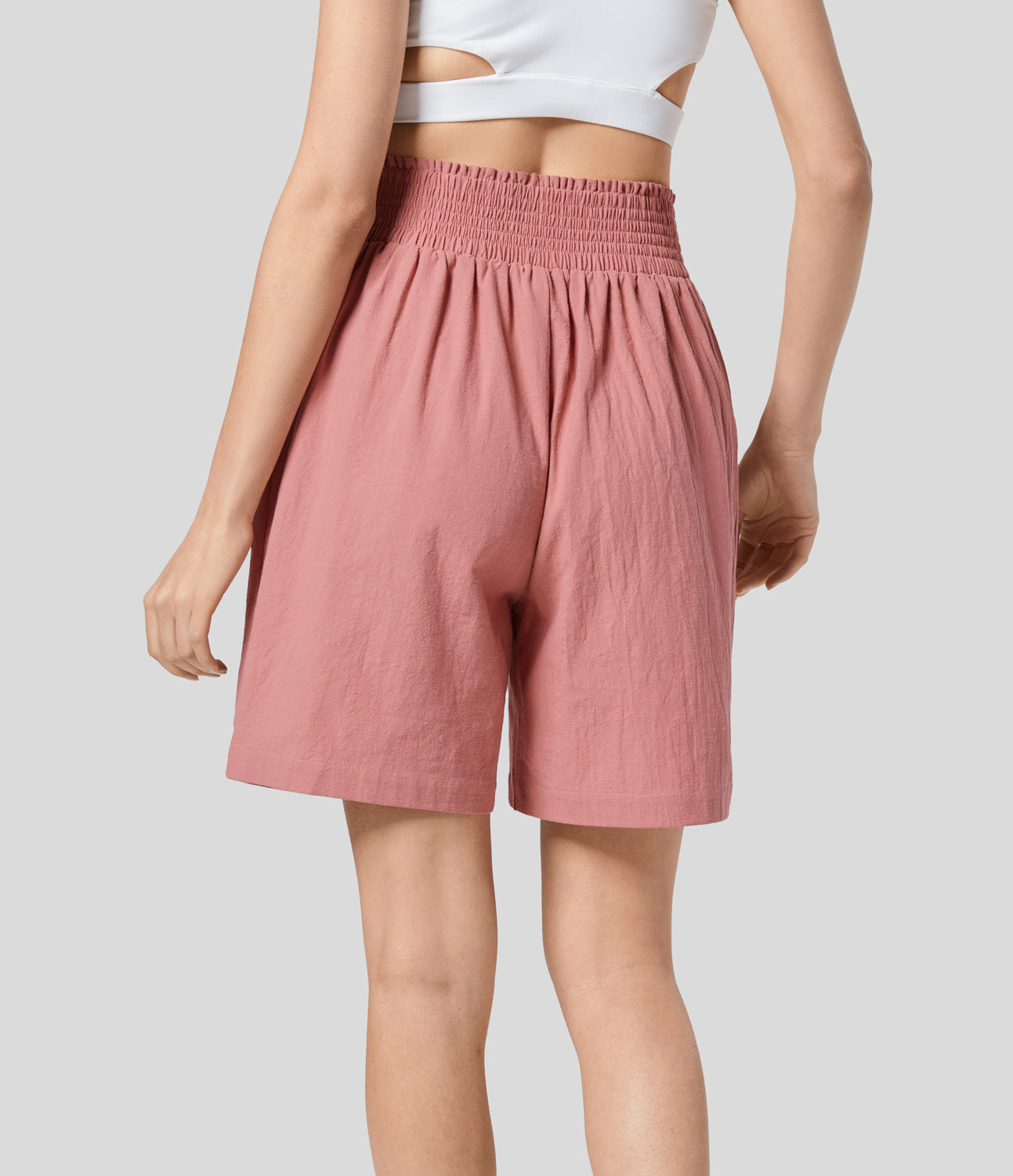 

Halara High Waisted Shirred Plicated Side Pocket Resort Linen-Feel Shorts - Rosette