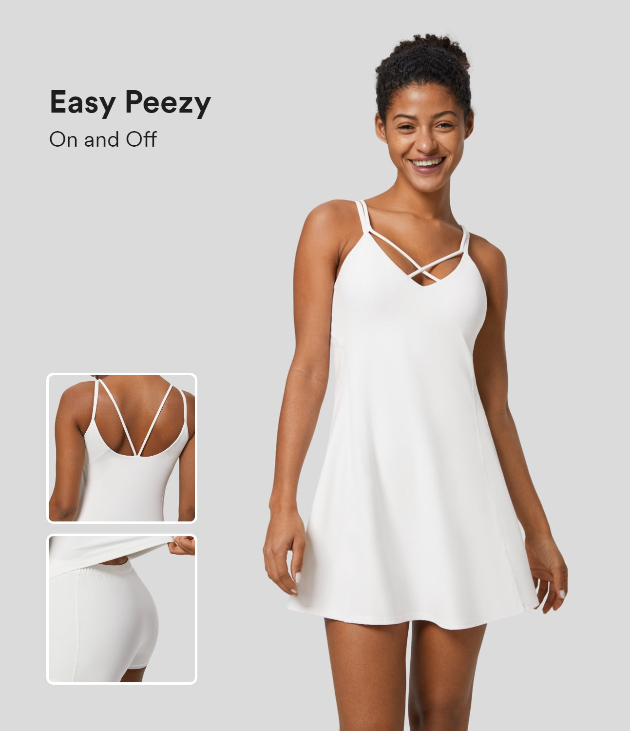 

Halara Softlyzeroв„ў Plush Crisscross Backless 2-in-1 Pocket Mini Slip Yoga Active Dress-Easy Peezy Edition-UPF50+ Workout Dress - White