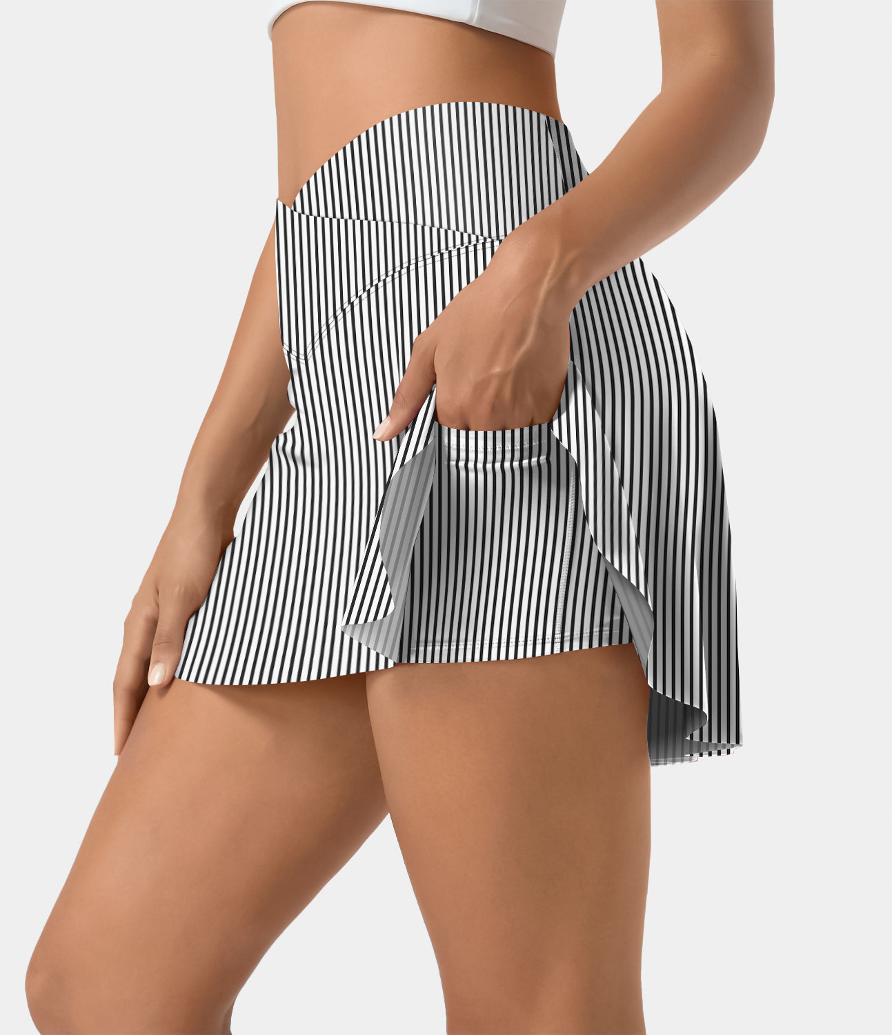 

Halara Softlyzeroв„ў Airy High Waisted Crossover 2-in-1 Side Pocket Striped Mini Cool Touch Tennis Skirt - Dreamy Peach Pink Stripes