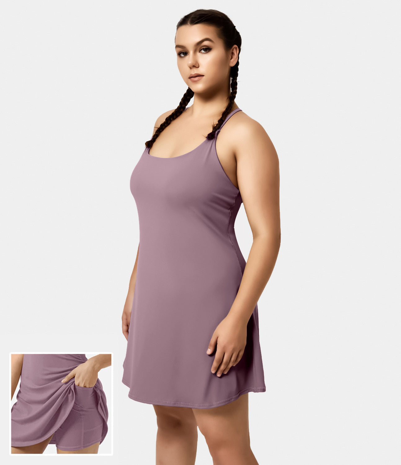 

Halara Everyday Softlyzeroв„ў Airy Backless 2-in-1 Side Pocket Cool Touch Plus Size Mini Dress-Euphoria Air-UPF50+ - Olive Green