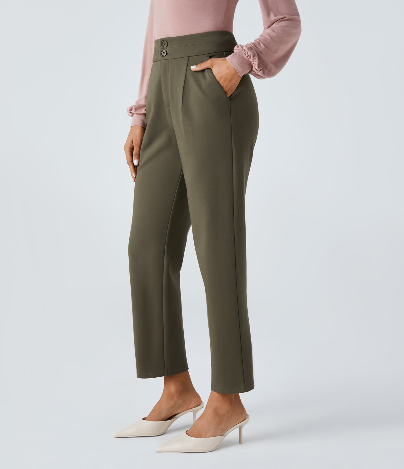 

Halara High Waisted Button Zipper Side Pocket Work Suit Pants - Forest Wild Brown -  sweatpants jogger pants stacked sweatpants