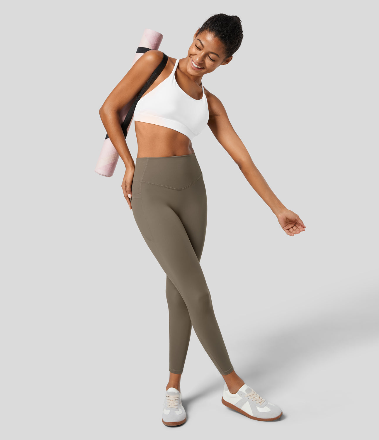 

Halara SoCinchedв„ў High Waisted Tummy Control Side Pocket Shaping 7/8 Training Leggings - Carbon -  gym leggings leggings with pockets
