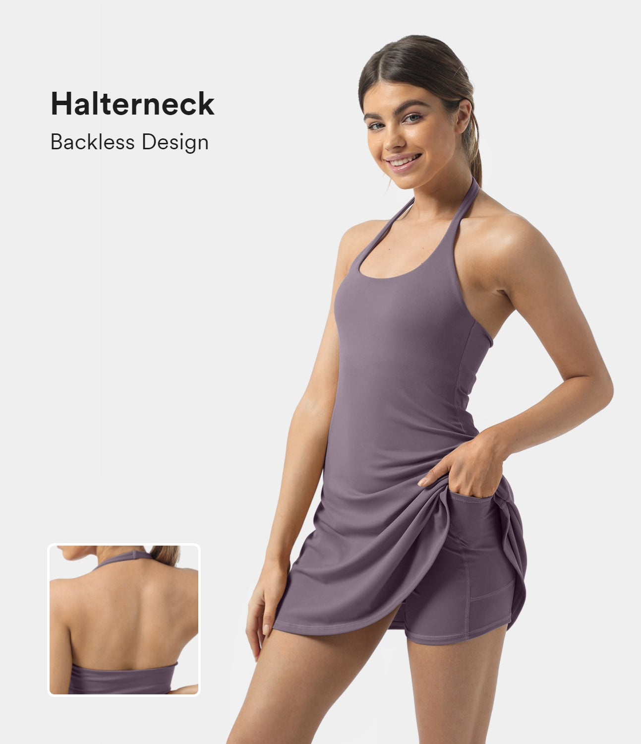 

Halara Everyday Cloudfulв„ў Fabric Backless 2-in-1 Activity Dress-Laugh Workout Dress - Lavender