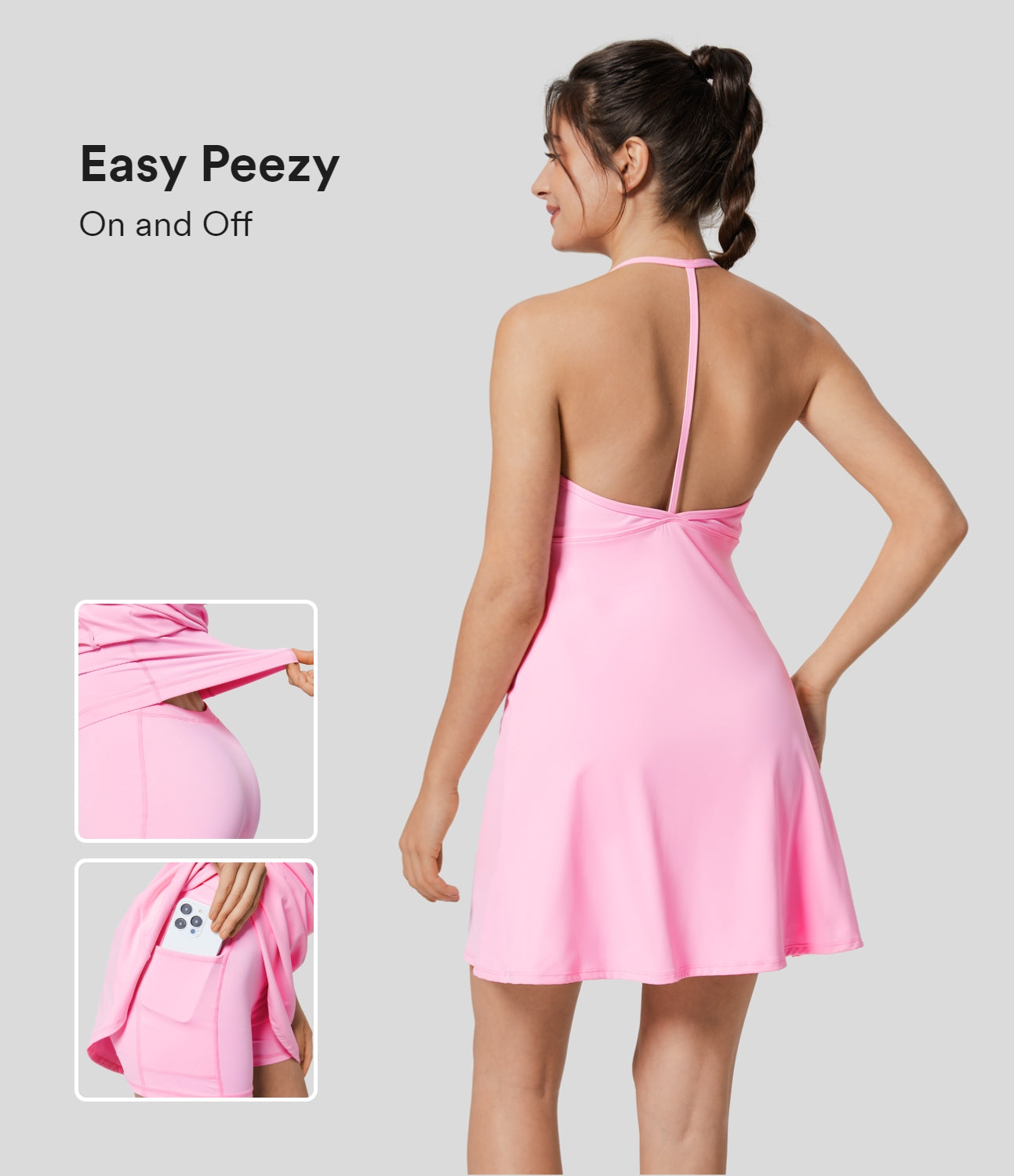

Halara Softlyzeroв„ў Airy Halter Backless 2-in-1 Pocket Mini Slip Cool Touch Yoga Active Dress-Easy Peezy Edition-UPF50+ Workout Dress - Nosegay