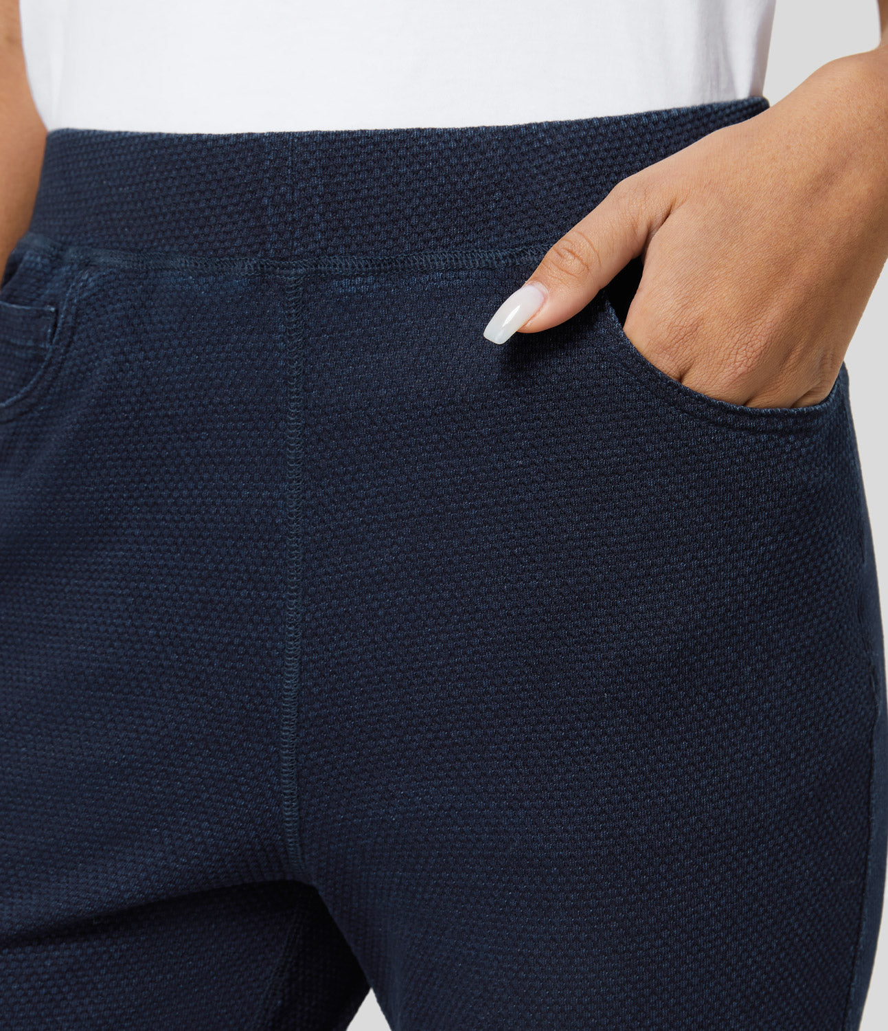 

Halara HalaraMagicв„ў Mid Rise Multiple Pockets Stretchy Knit Casual Bootcut Jeans - Blue Waffle Denim