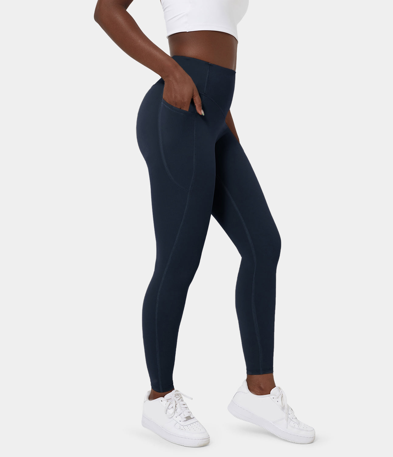 

Halara SoCinchedв„ў High Waisted Tummy Control Side Pocket Shaping 7/8 Training Leggings - Grass Grey Green -  gym leggings