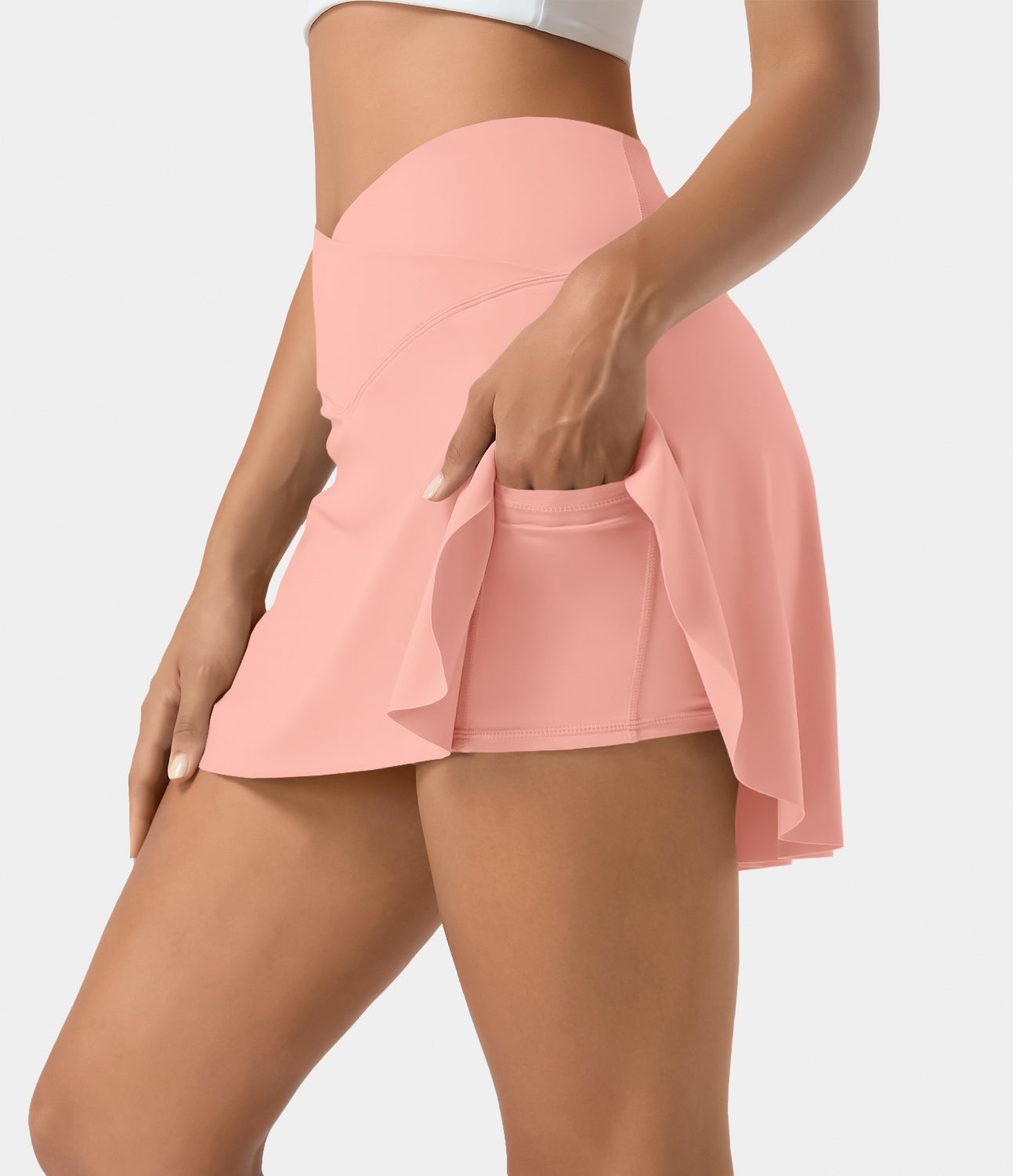 

Halara Everyday Softlyzeroв„ў Airy Crossover 2-in-1 Side Pocket Cool Touch Tennis Skirt-Lucid - Peach Melba -  midi skirt a line skirt
