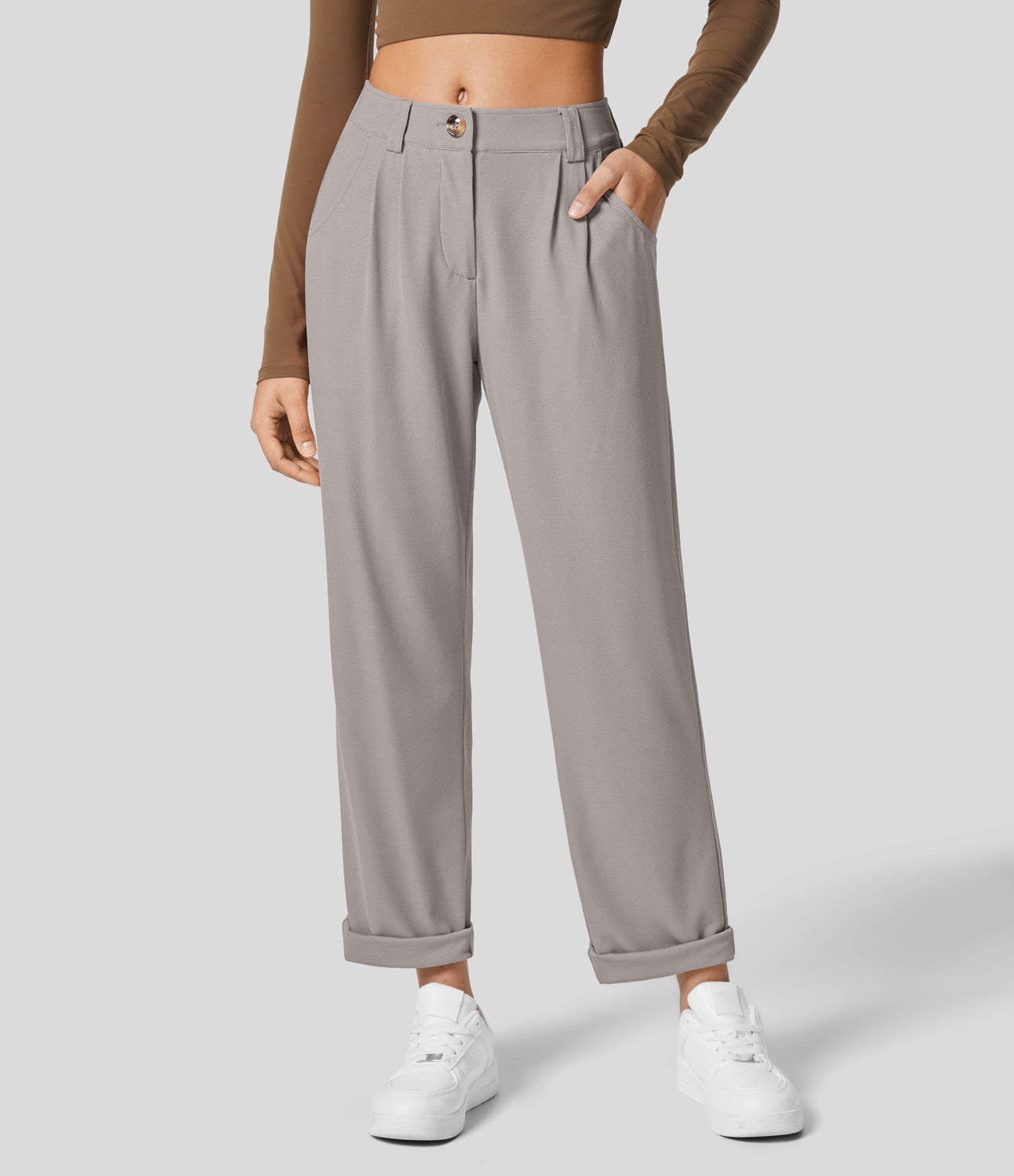

Halara Mid Rise Button Zipper Side Pocket Waffle Casual Pants - Mink Ash -  sweatpants jogger pants stacked sweatpants