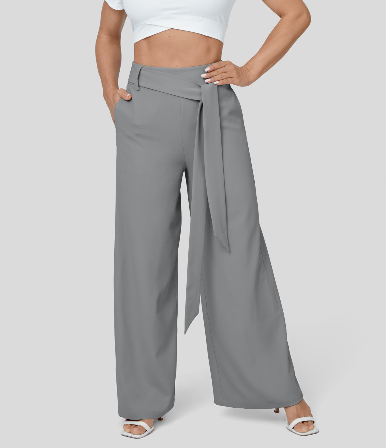 

Halara High Waisted Invisible Zipper Tie Front Side Pocket Wide Leg Casual Pants - Griffin -  sweatpants jogger pants stacked sweatpants