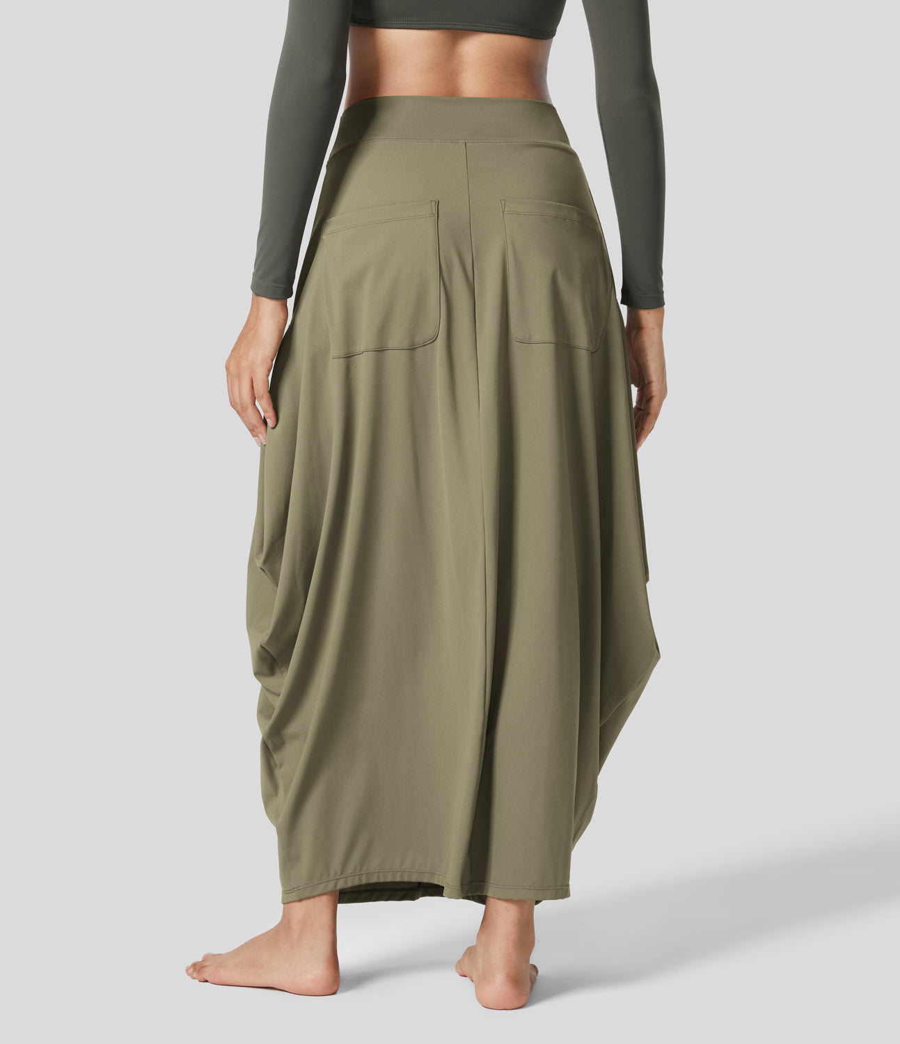 

Halara Mid Rise Multiple Pockets Side Draped Maxi Casual Lantern Skirt - Mood Indigo