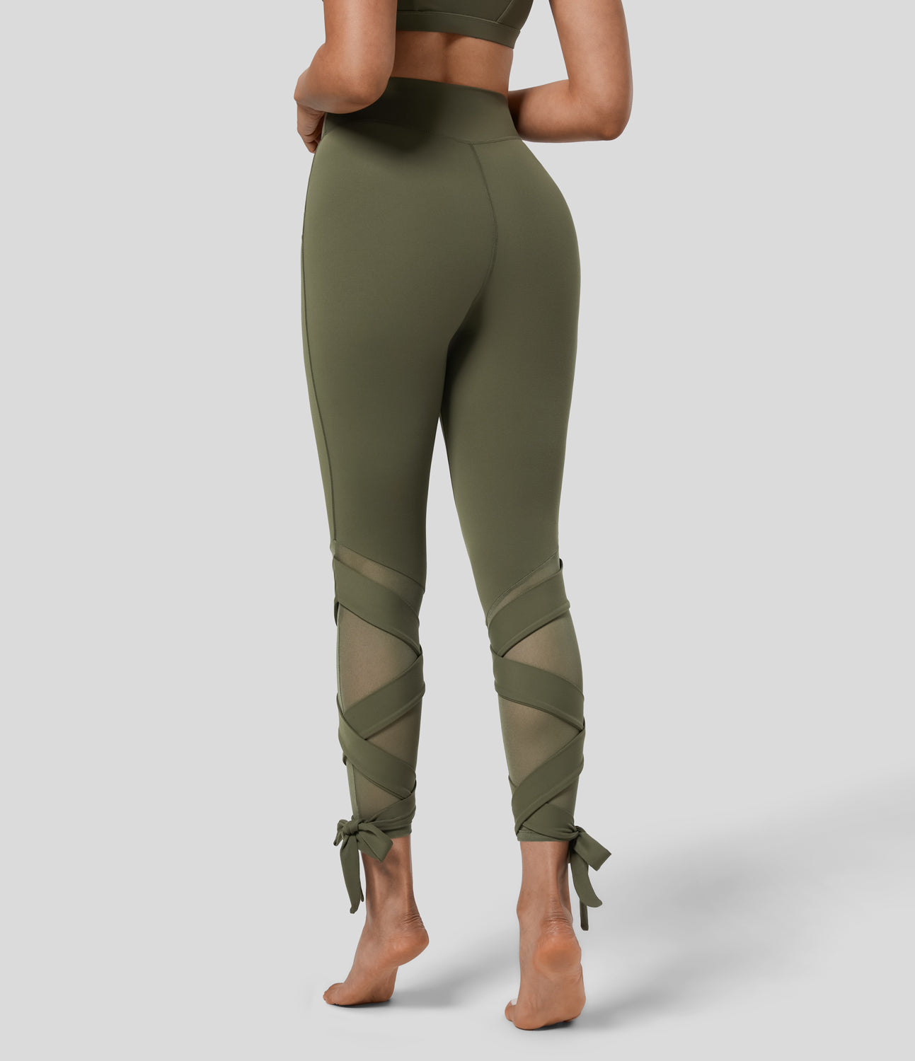 

Halara Softlyzeroв„ў High Waisted Contrast Mesh Crisscross Lace Up Yoga 7/8 Leggings-UPF50+ - Grass Grey Green -  gym leggings