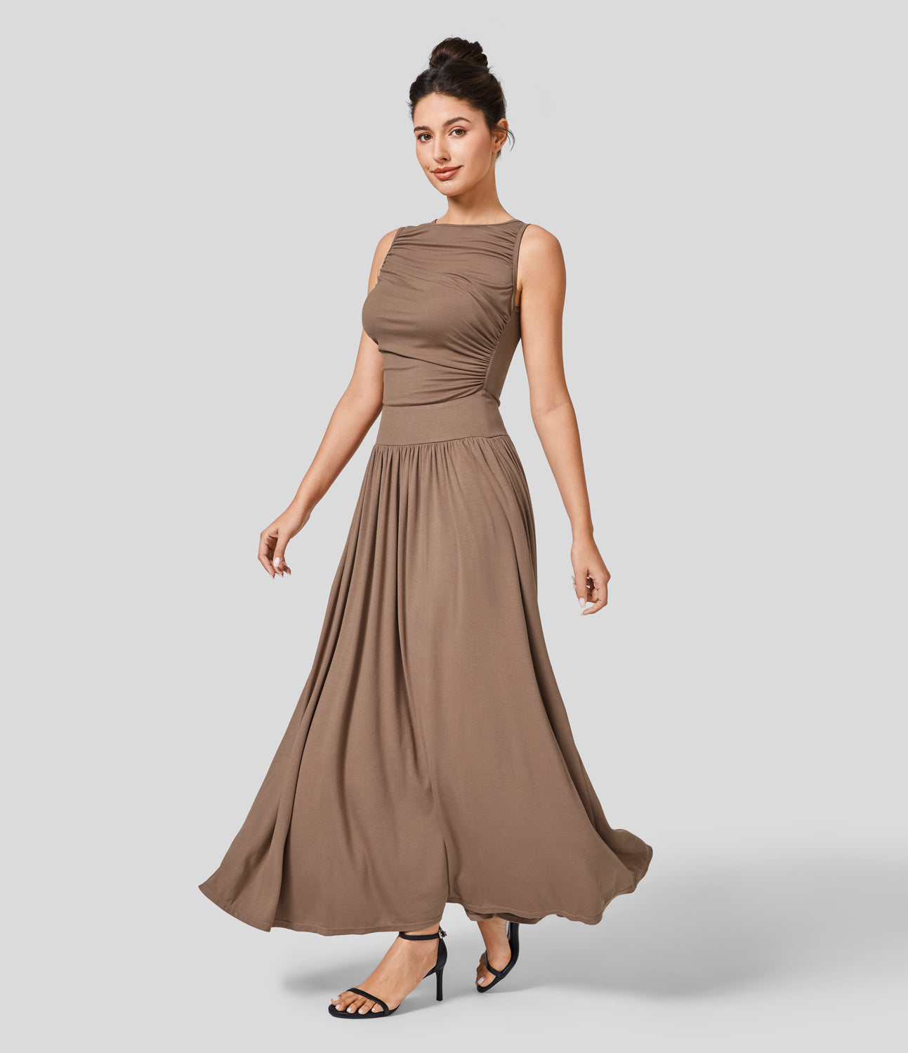 

Halara Ribbed Boat Neck Ruched Side Pocket Flowy Maxi Casual Dress Casual Dress - Picante -  slip dress beach dress ruched dress