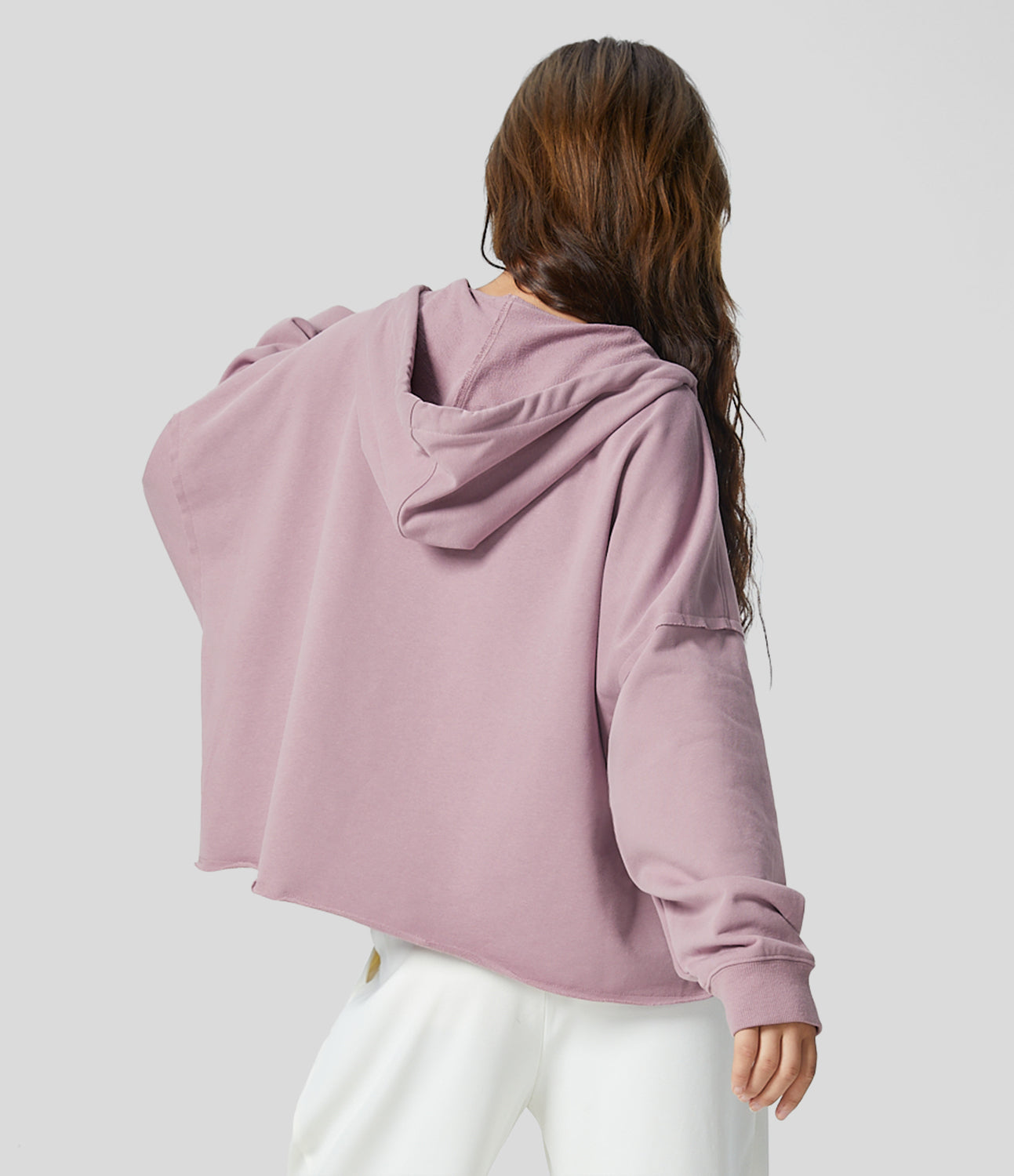 

Halara Hooded V Neck Drawstring Long Sleeve Kangaroo Pocket Raw Hem Split Casual Cotton Sweatshirt - Lotus Pink