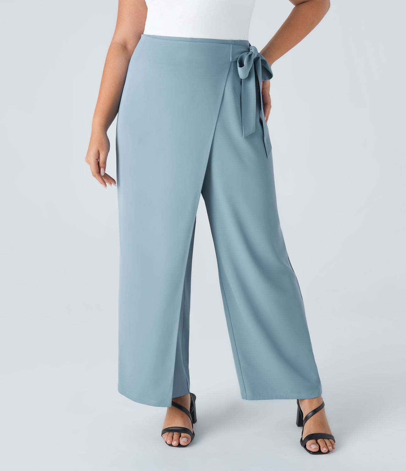

Halara High Waisted Tie Side Invisible Zipper Wide Leg Work Plus Size Suit Pants - Forget-Me-Not