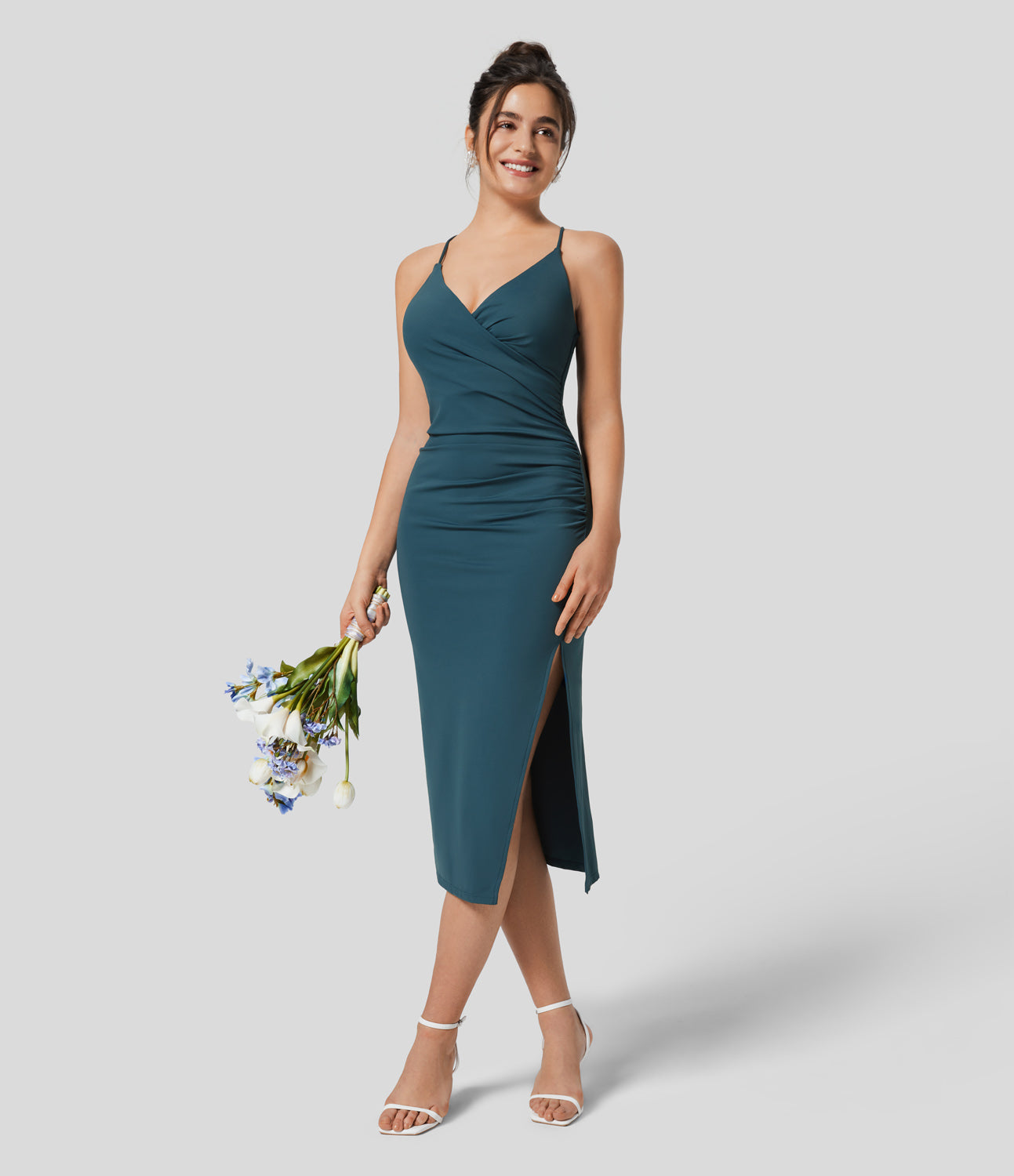 

Halara Softlyzeroв„ў Airy Crossover Ruched Backless Lace Up Split Bodycon Cool Touch Bridesmaid And Wedding Guest Dress-UPF50+ Casual Dress - Nosegay