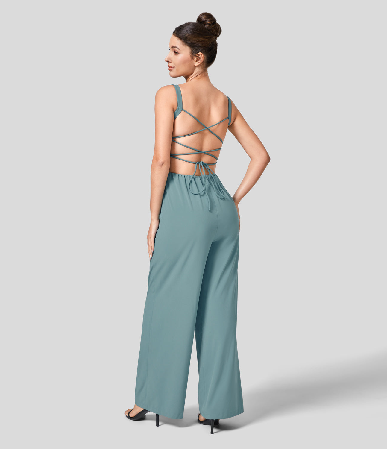 

Halara Breezefulв„ў Backless Crisscross Lace Up Side Pocket Quick Dry Casual Jumpsuit - Ballad Blue