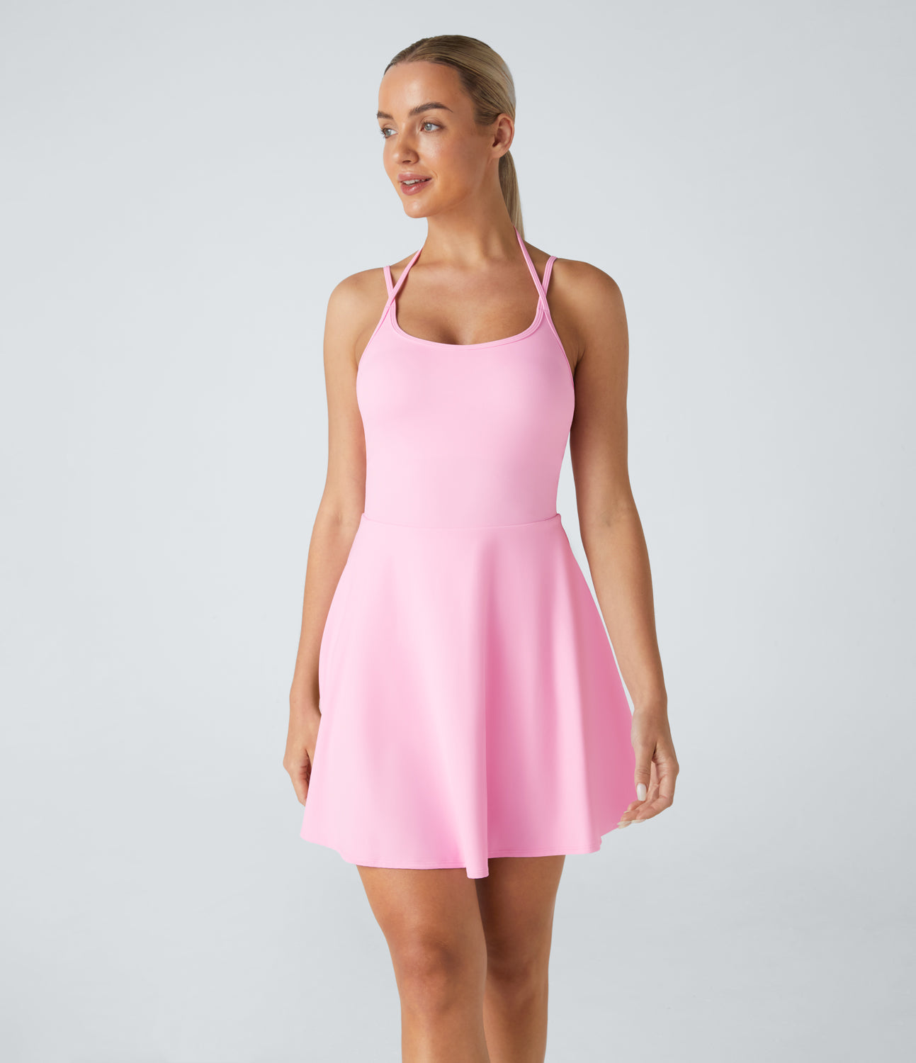 

Halara Softlyzeroв„ў Airy Halter Backless 2-in-1 Side Pocket Flare Mini Cool Touch Casual Dress-UPF50+ Casual Dress - Nosegay -  slip dress