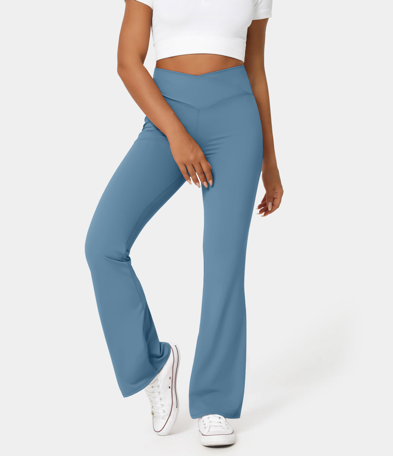 

Halara High Waisted Crossover Flare Yoga Leggings - Light Azure -  gym leggings leggings with pockets leggings with butt lift