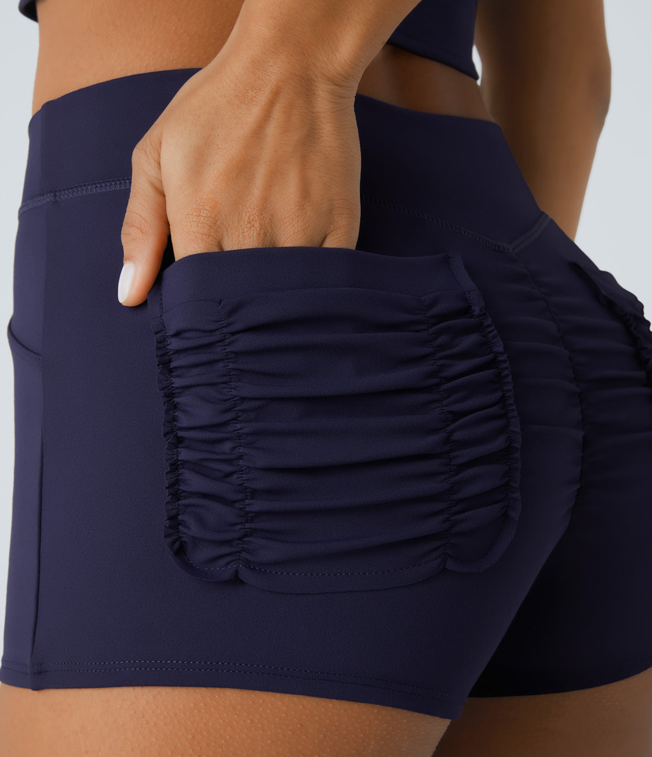 

Halara SpeedWaveв„ў Mid Rise Back Side Pocket Ruched Quick Dry Workout Shorts Gym Short - Black -  booty shorts compression shorts