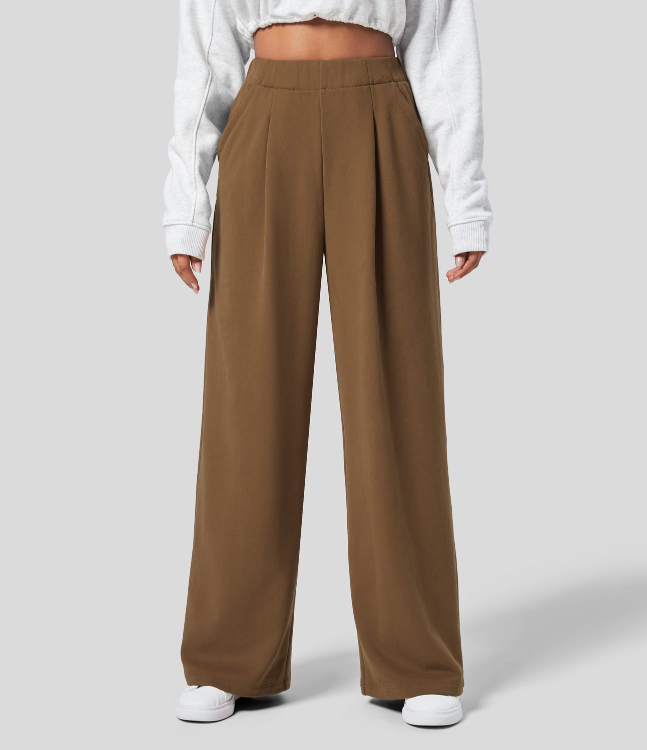

Halara High Waisted Plicated Side Pocket Wide Leg Fleece Casual Cotton Pants - Monk's Robe -  sweatpants jogger pants