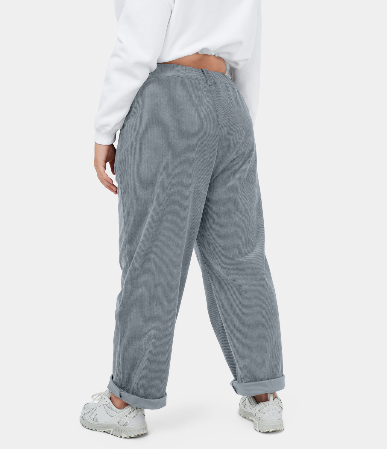 

Halara Mid Rise Button Zipper Side Pocket Plus Size Corduroy Casual Pants - Black