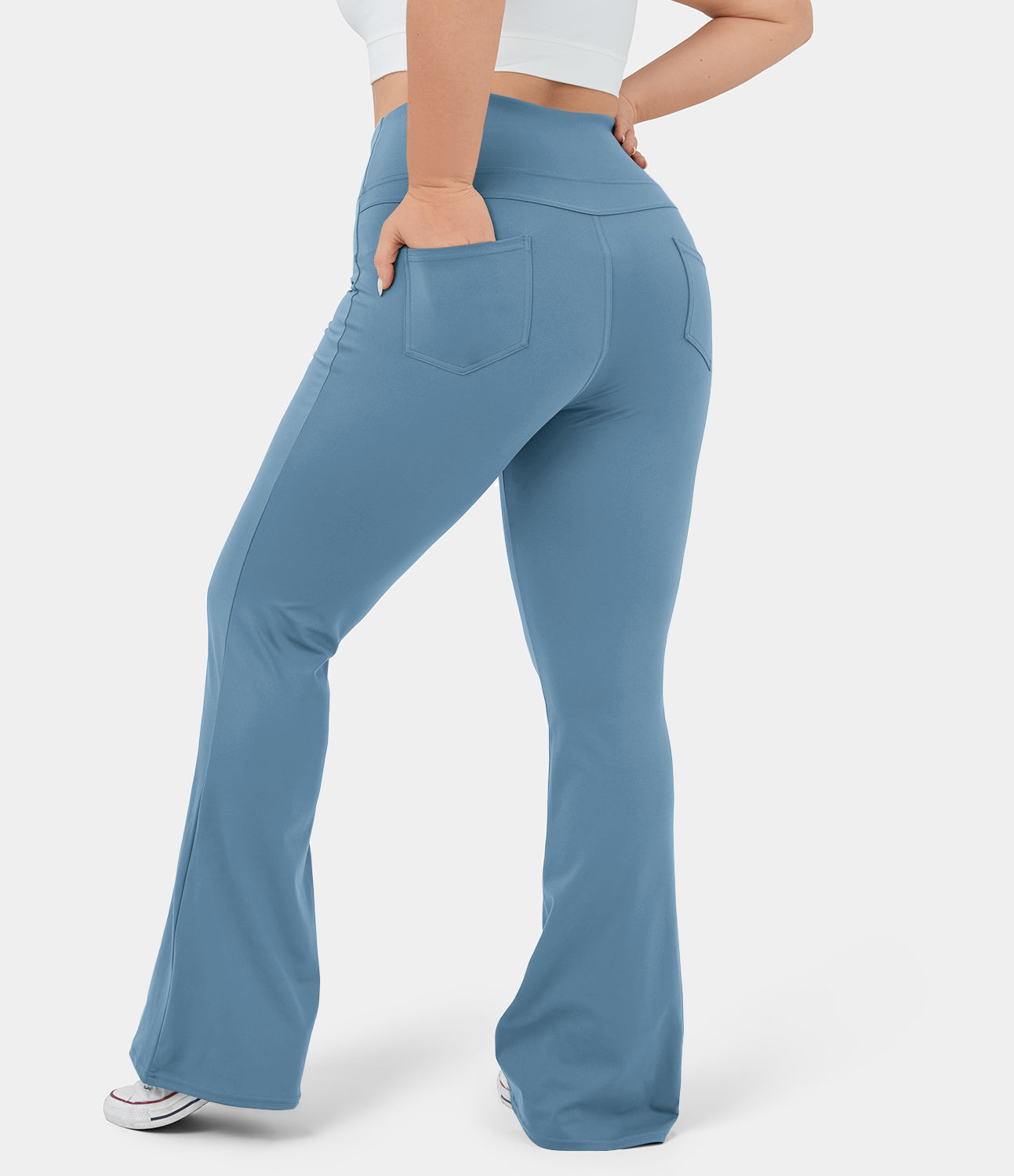 

Halara High Waisted Back Pocket Flare Yoga Plus Size Leggings - Light Azure