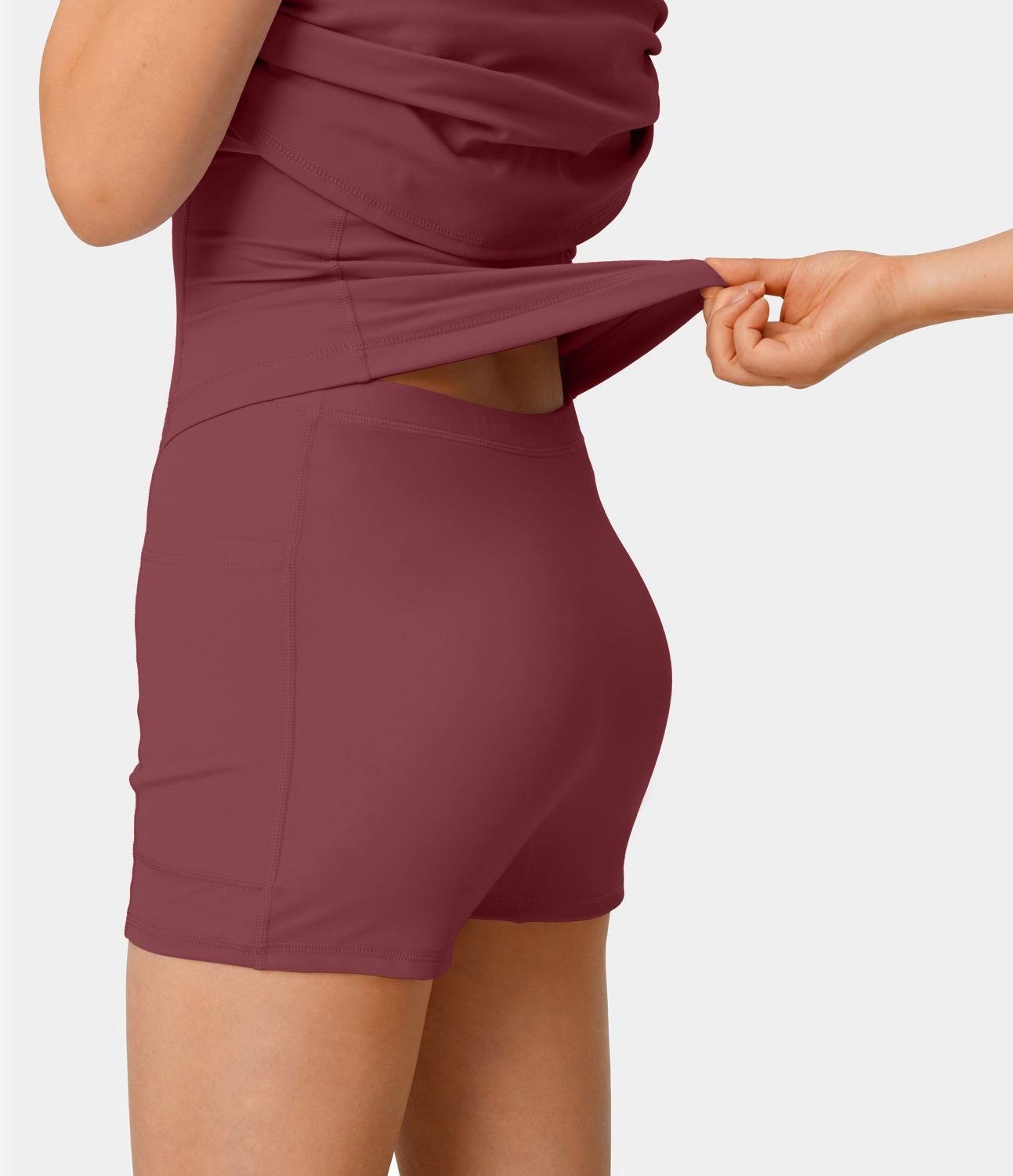 

Halara Softlyzeroв„ў Airy Backless Cut Out Adjustable Strap 2-in-1 Pocket Cool Touch Longer Yoga Active Dress-Easy Peezy Edition-UPF50+ Workout Dress - Cordovan