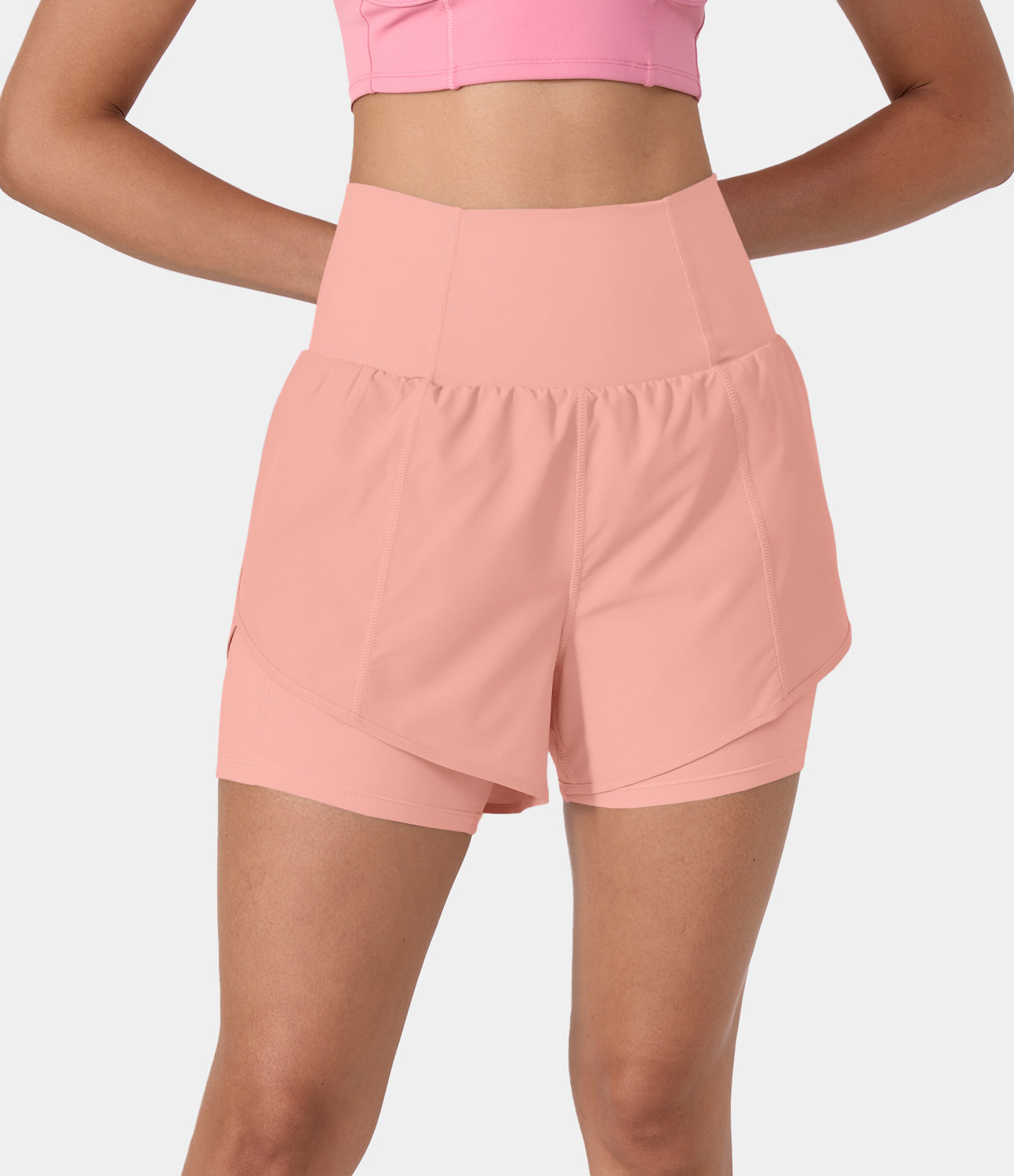 

Halara Breezefulв„ў Super High Waisted Curved Hem 2-in-1 Side Pocket Quick Dry Yoga Shorts 3.5'' Gym Short - Peach Melba -  booty shorts