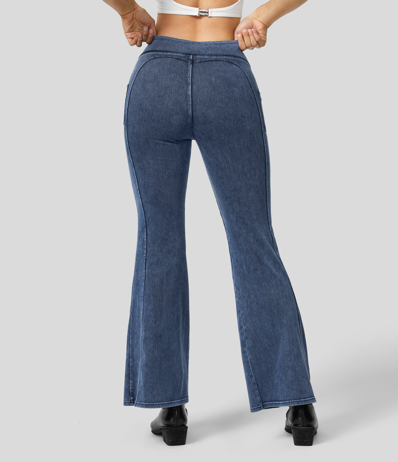 

Halara HalaraMagicв„ў High Waisted Side Pocket Stretchy Knit Casual Flare Jeans - Light Gray Washed Denim -  sweatpants jogger pants