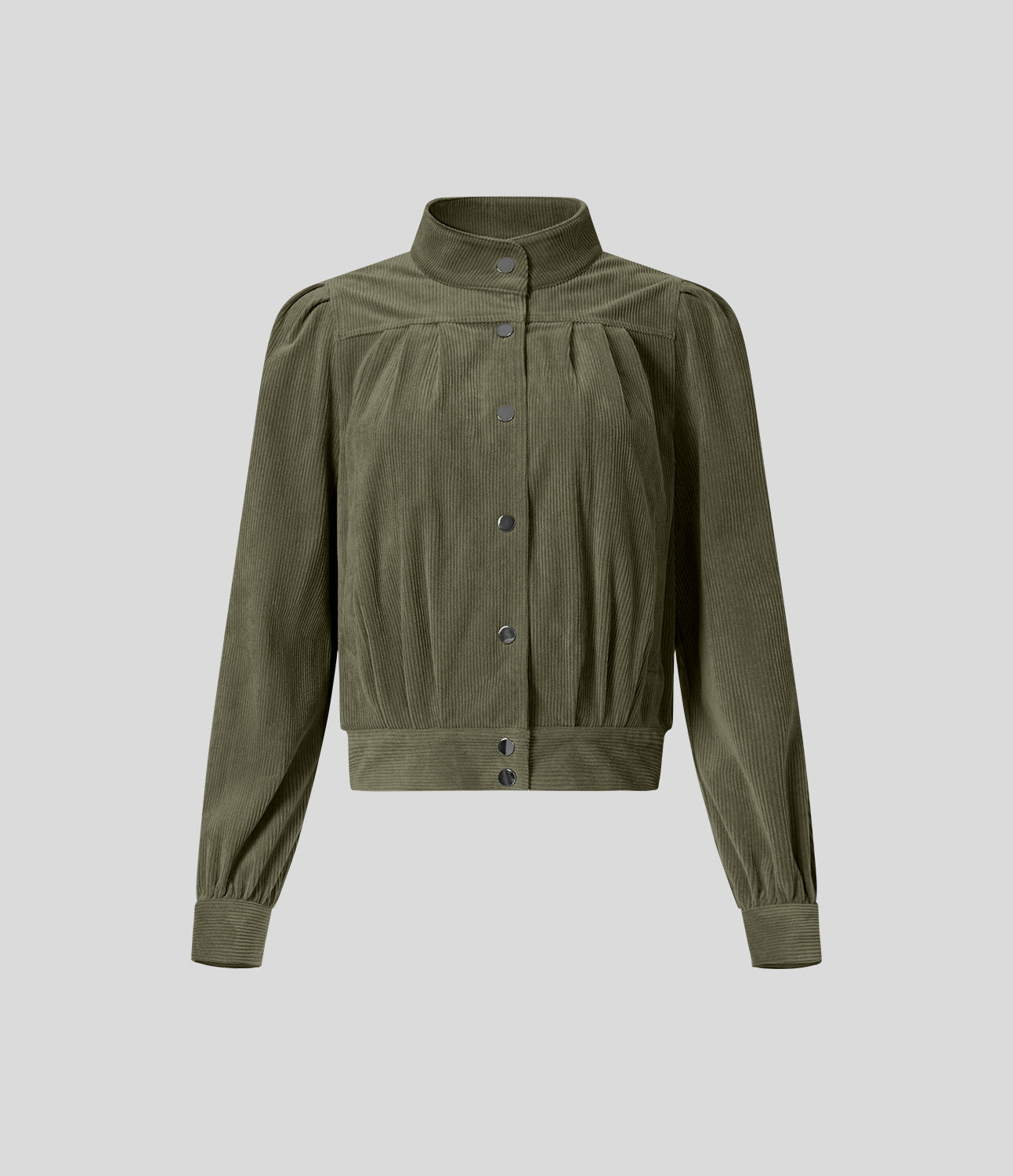 

Halara Funnel Neck Snap Button Side Pocket Plicated Work Corduroy Jacket - Icy Bamboo Green