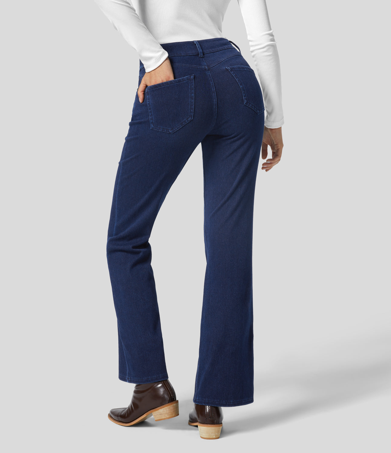 

Halara HalaraMagicв„ў Mid Rise Multiple Pockets Washed Stretchy Knit Work Bootcut Jeans - Light Gray Washed Denim -  sweatpants