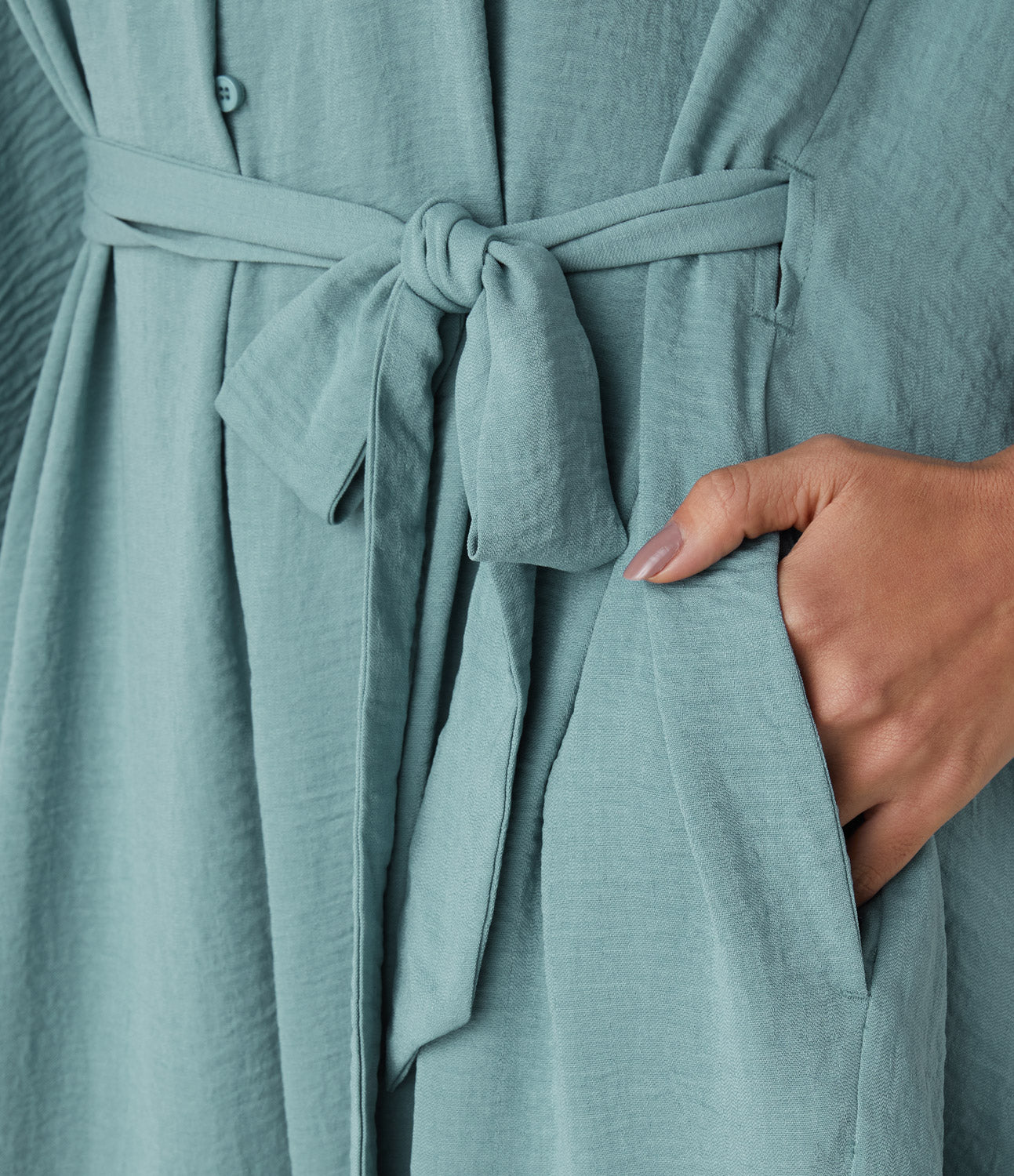 

Halara V Neck Button Belted Side Pocket Draped Oversize Casual Linen-Feel Jumpsuit - Morning Dew Green