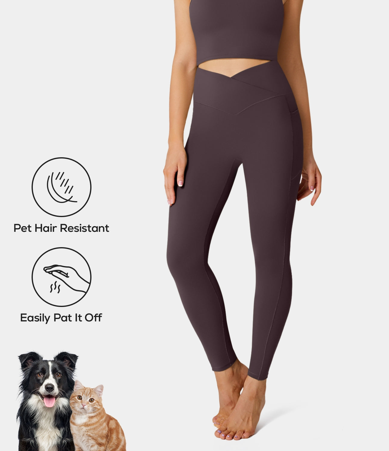 

Halara PatitoffВ® Pet Hair Resistant High Waisted Crossover Plain Leggings - Flint Gray -  gym leggings leggings with pockets